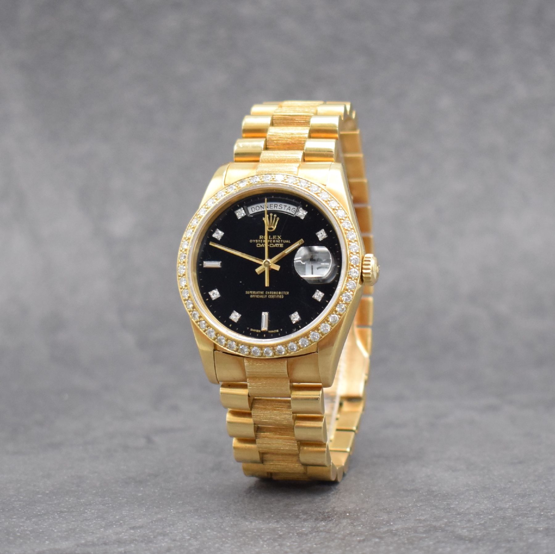 Detail b: ROLEX Oyster Perpetual Day-Date Herrenarmbanduhr in GG 750/000 Ref. 18248 mit original Zertifikat, Schweiz verk. 12/1989, Automatik, R-Serie, ...