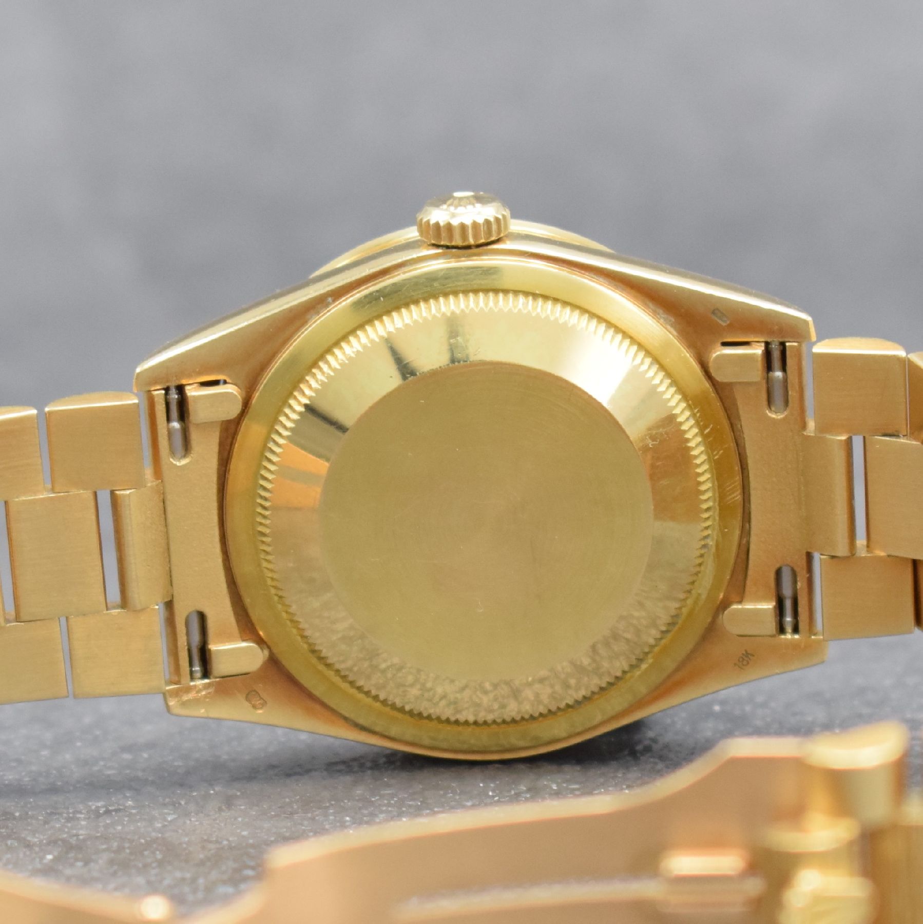 Detail f: ROLEX Oyster Perpetual Day-Date Herrenarmbanduhr in GG 750/000 Ref. 18248 mit original Zertifikat, Schweiz verk. 12/1989, Automatik, R-Serie, ...