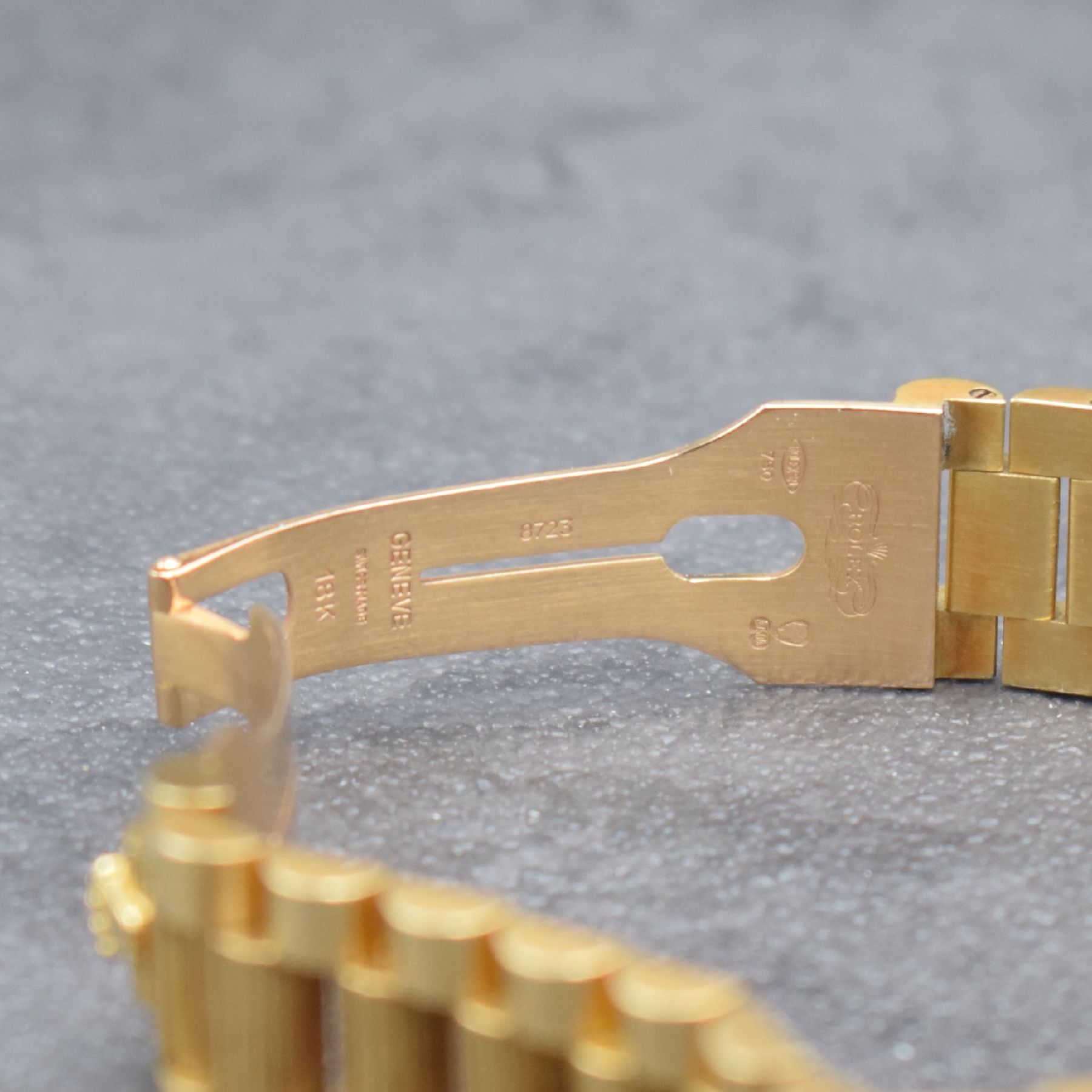 Detail g: ROLEX Oyster Perpetual Day-Date Herrenarmbanduhr in GG 750/000 Ref. 18248 mit original Zertifikat, Schweiz verk. 12/1989, Automatik, R-Serie, ...