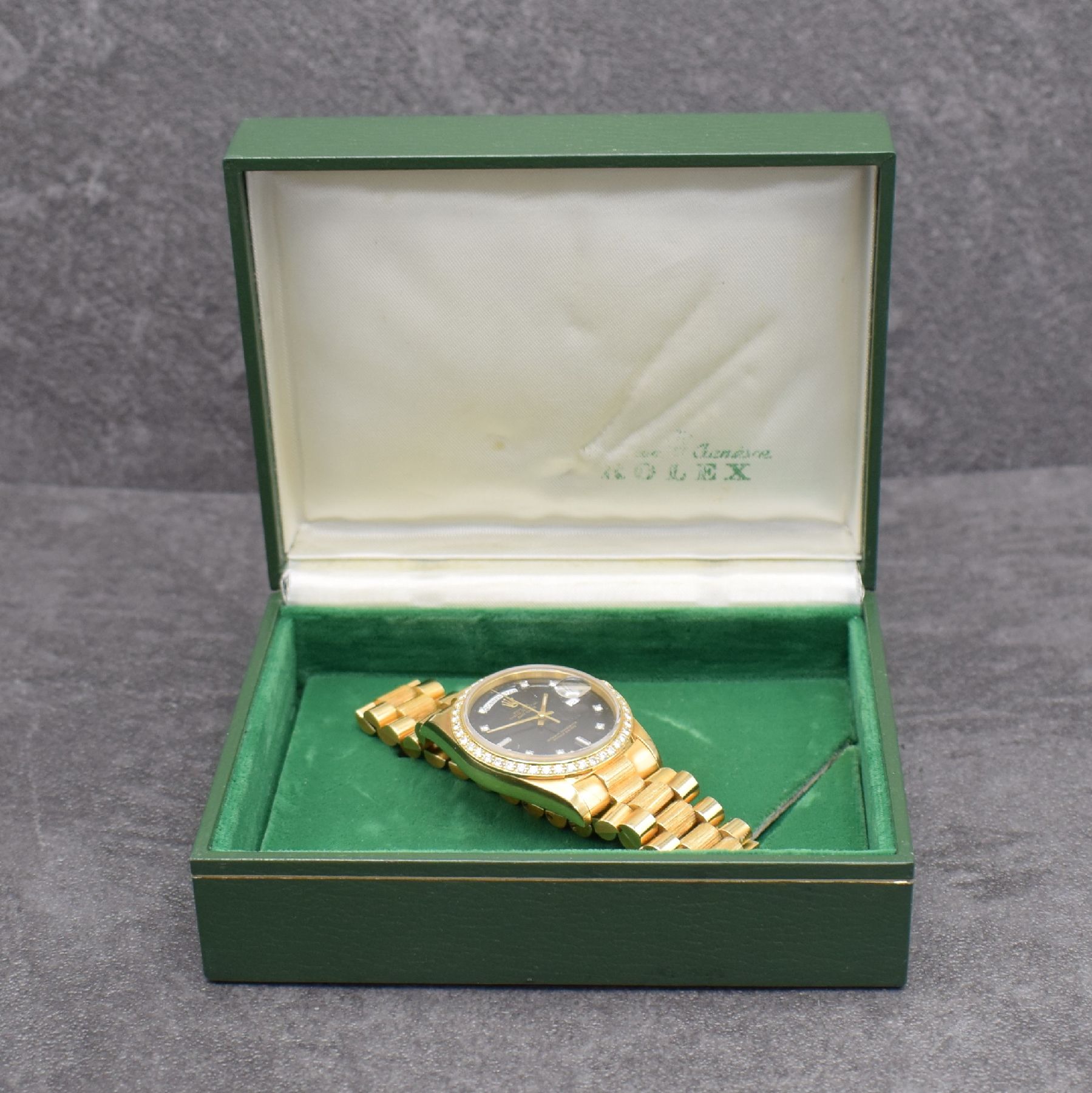Detail i: ROLEX Oyster Perpetual Day-Date Herrenarmbanduhr in GG 750/000 Ref. 18248 mit original Zertifikat, Schweiz verk. 12/1989, Automatik, R-Serie, ...
