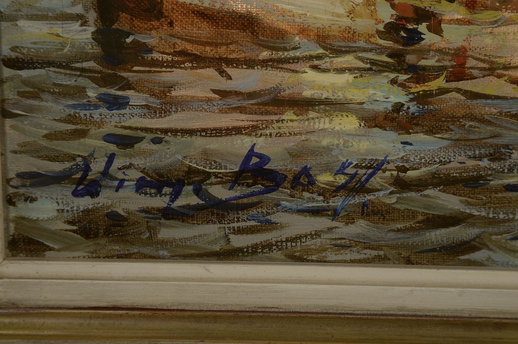 Detail a: Willem (Wim) Bos, 1906-1977, Hafenansicht mit Seglern und Dampfern, Öl/Lwd, links unten signiert, ca. 60x100cm, R. ca. 78x118cm