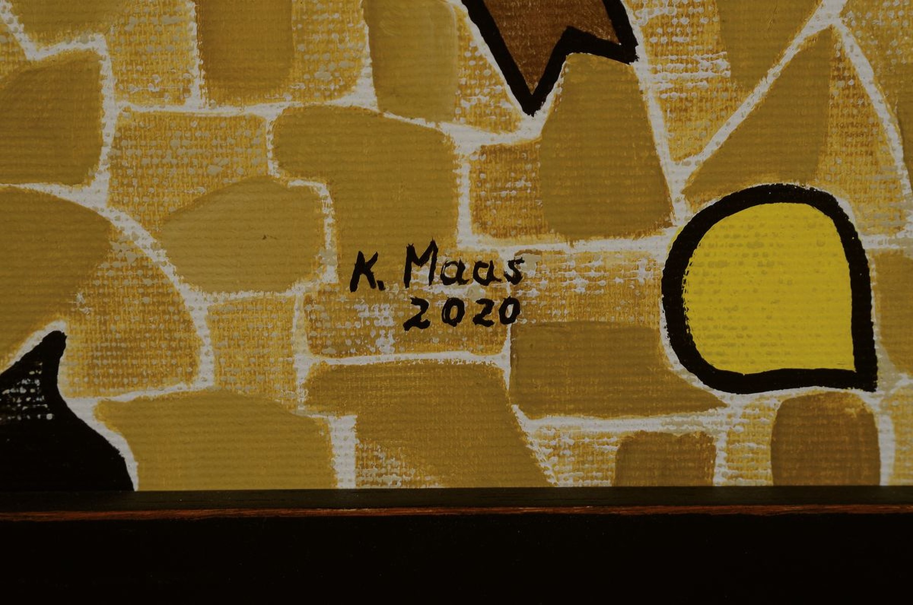 Detail e: Karin Maas, geb. 1952, Messen und Ausstellungen im In- und Ausland, Titel: Kleine Kostbarkeiten, abstrakte Komposition, Acryl/Lwd, re. unten sign., ...