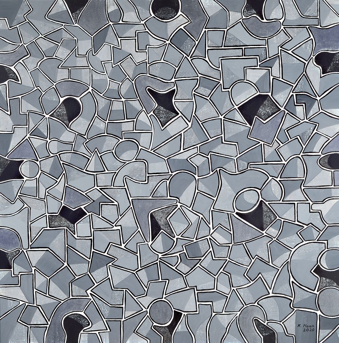 Karin Maas, geb. 1952, Messen und Ausstellungen im In-Ausland, abstrakte Komposition,Titel: Silber im Blick, Acryl/Lwd, re. unten sign., R. ca. 83x83 ...