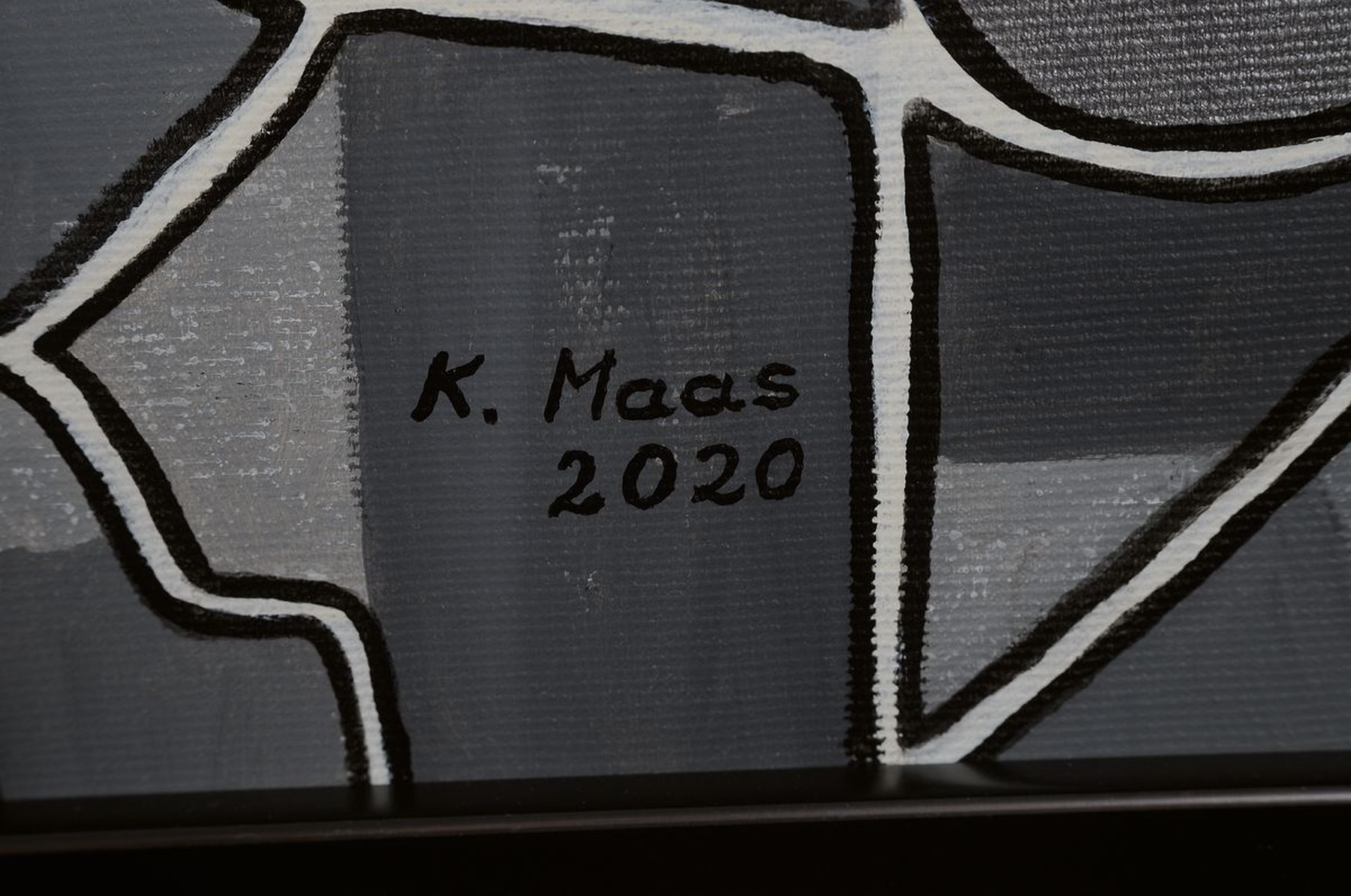 Detail e: Karin Maas, geb. 1952, Messen und Ausstellungen im In-Ausland, abstrakte Komposition,Titel: Silber im Blick, Acryl/Lwd, re. unten sign., R. ca. 83x83 ...