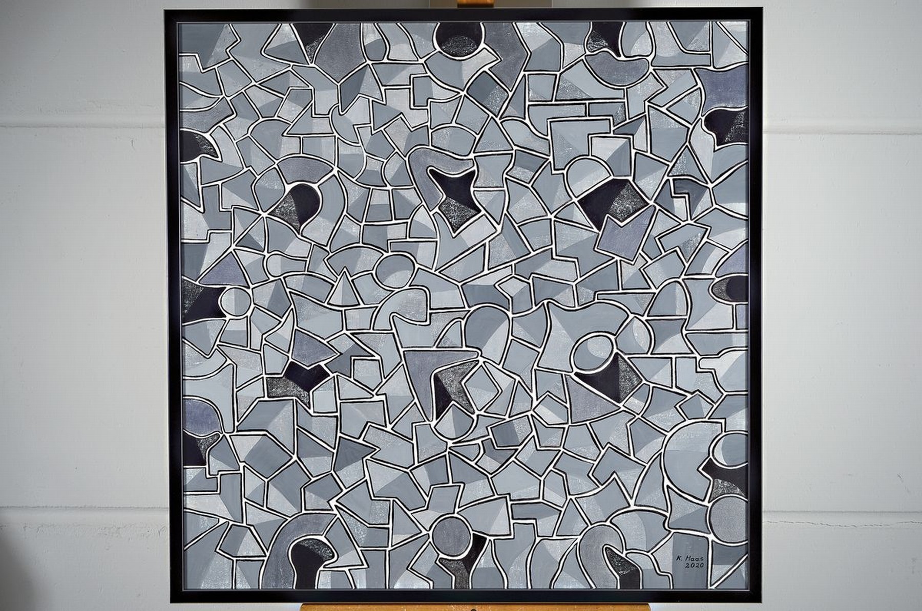 Detail k: Karin Maas, geb. 1952, Messen und Ausstellungen im In-Ausland, abstrakte Komposition,Titel: Silber im Blick, Acryl/Lwd, re. unten sign., R. ca. 83x83 ...