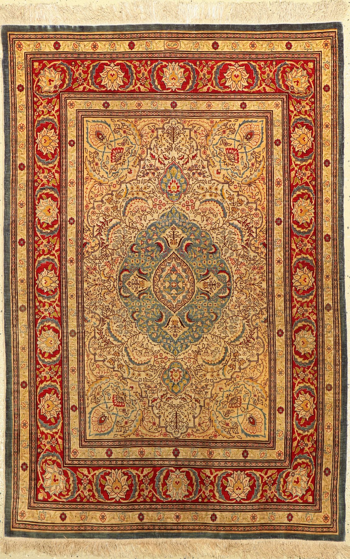 Hereke Seide fein Signiert, Türkei, ca. 60 Jahre, reine Naturseide, ca. 144 x 95 cm, ca. 1,0 Mio. Kn/qm, EHZ: 3