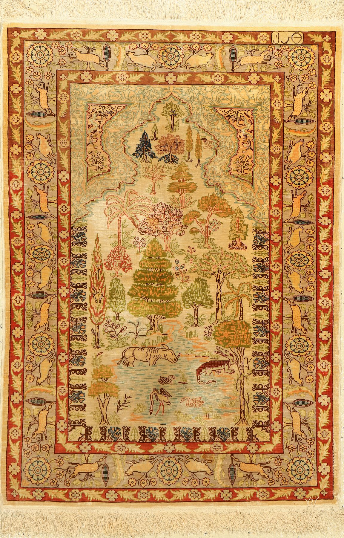 Hereke Seide fein Signiert, Türkei, ca. 50 Jahre, reine Naturseide, ca. 105 x 74 cm, ca. 800.000 Kn/qm, EHZ: 2