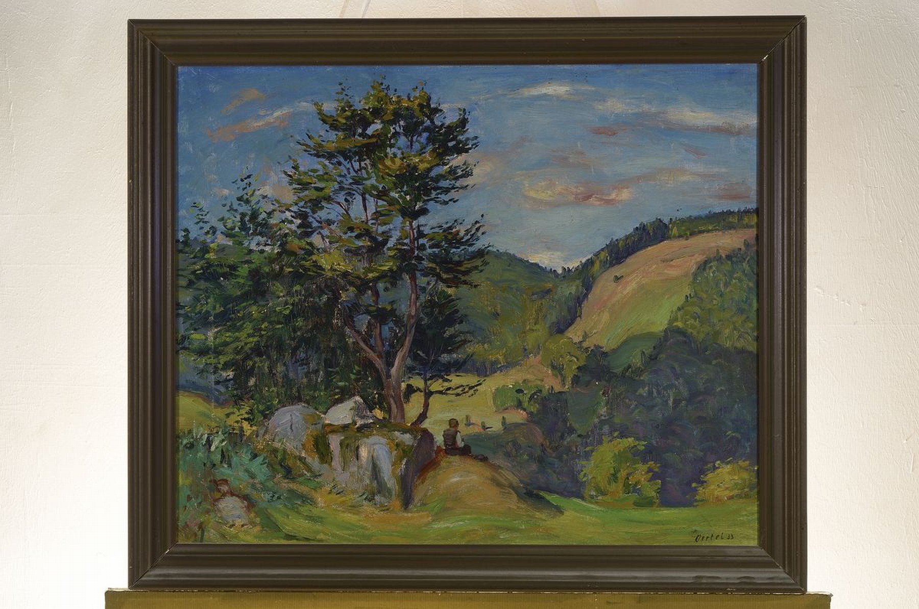 Detail k: Wlhelm Oertel, 1870 Frankfurt/M.-1933 Mannheim, Sommerliche Landschaft mit rastendem Wanderer, Öl/Lwd, rechts unten signiert und dat. 33, ca. ...