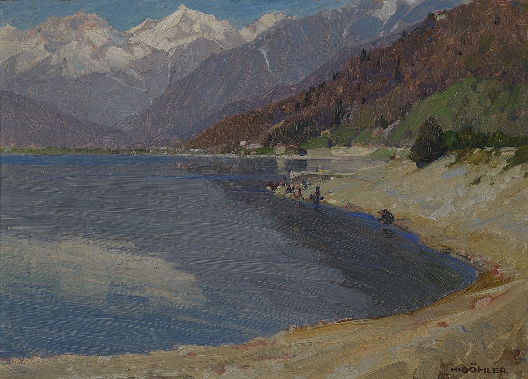 Hermann Göhler, 1874 Neustadt/Wstr.-1959 Karlsruhe, Am Comer See, Öl/Holz, rechts unten signiert, ca. 25x35cm, R. ca. 31x41cm