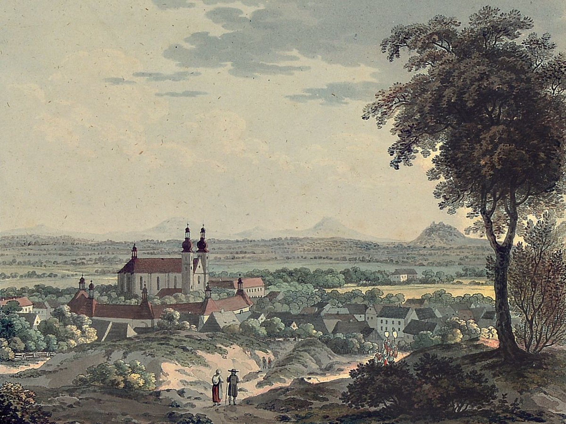 Zwei Aquarelle, um 1830, Ansichten von Töplitz, auf Papier, l. gebräunt, 13 x 17 cm,unter Glas, Rahmen: ca. 36 x 40 cm