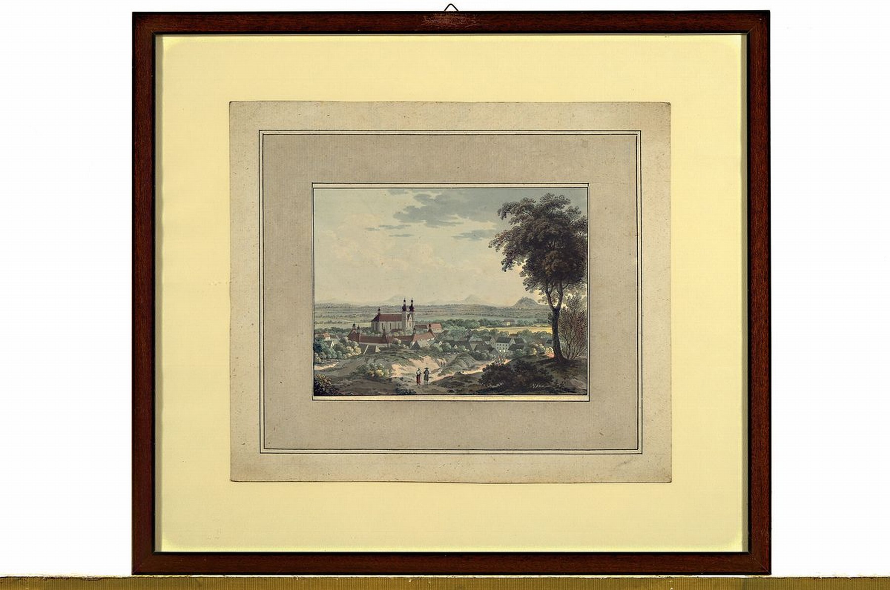 Detail k: Zwei Aquarelle, um 1830, Ansichten von Töplitz, auf Papier, l. gebräunt, 13 x 17 cm,unter Glas, Rahmen: ca. 36 x 40 cm