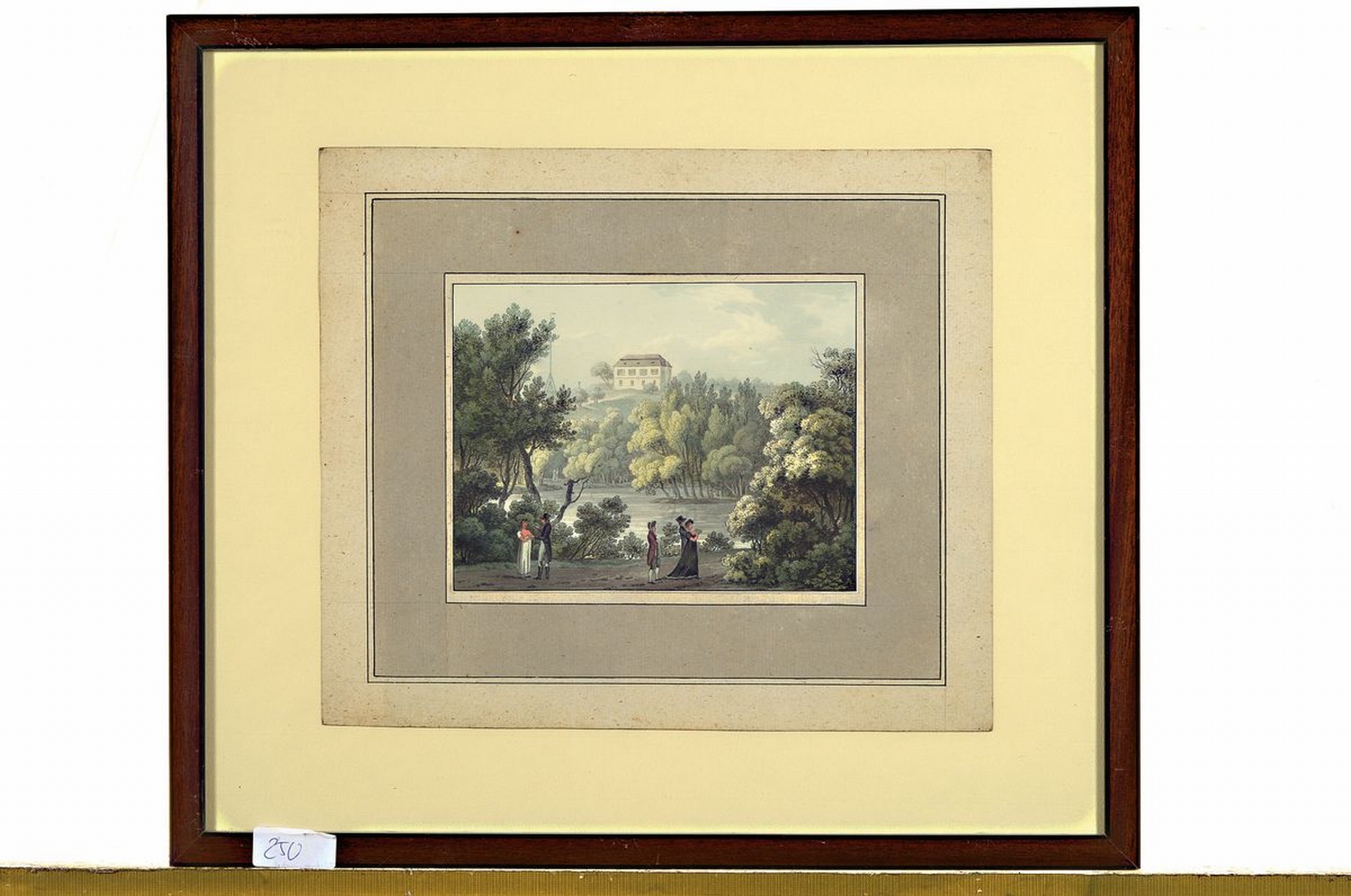 Detail l: Zwei Aquarelle, um 1830, Ansichten von Töplitz, auf Papier, l. gebräunt, 13 x 17 cm,unter Glas, Rahmen: ca. 36 x 40 cm