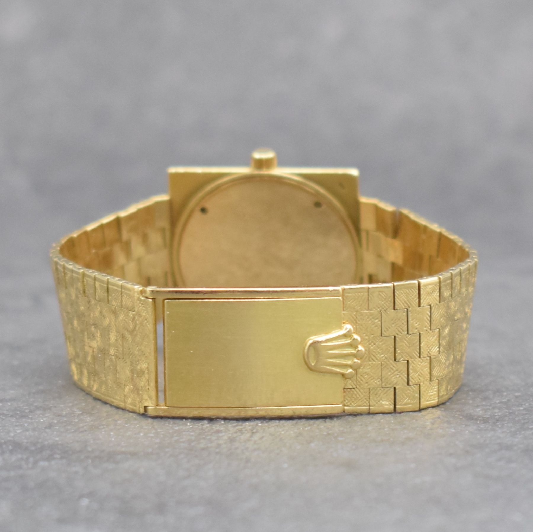 Detail d: ROLEX Armbanduhr in GG 750/000 Referenz 9878, Schweiz um 1962, Handaufzug, Boden verschr., orig. GG 750/000 Band, gold. Zifferbl. m. aufgel. gold. ...