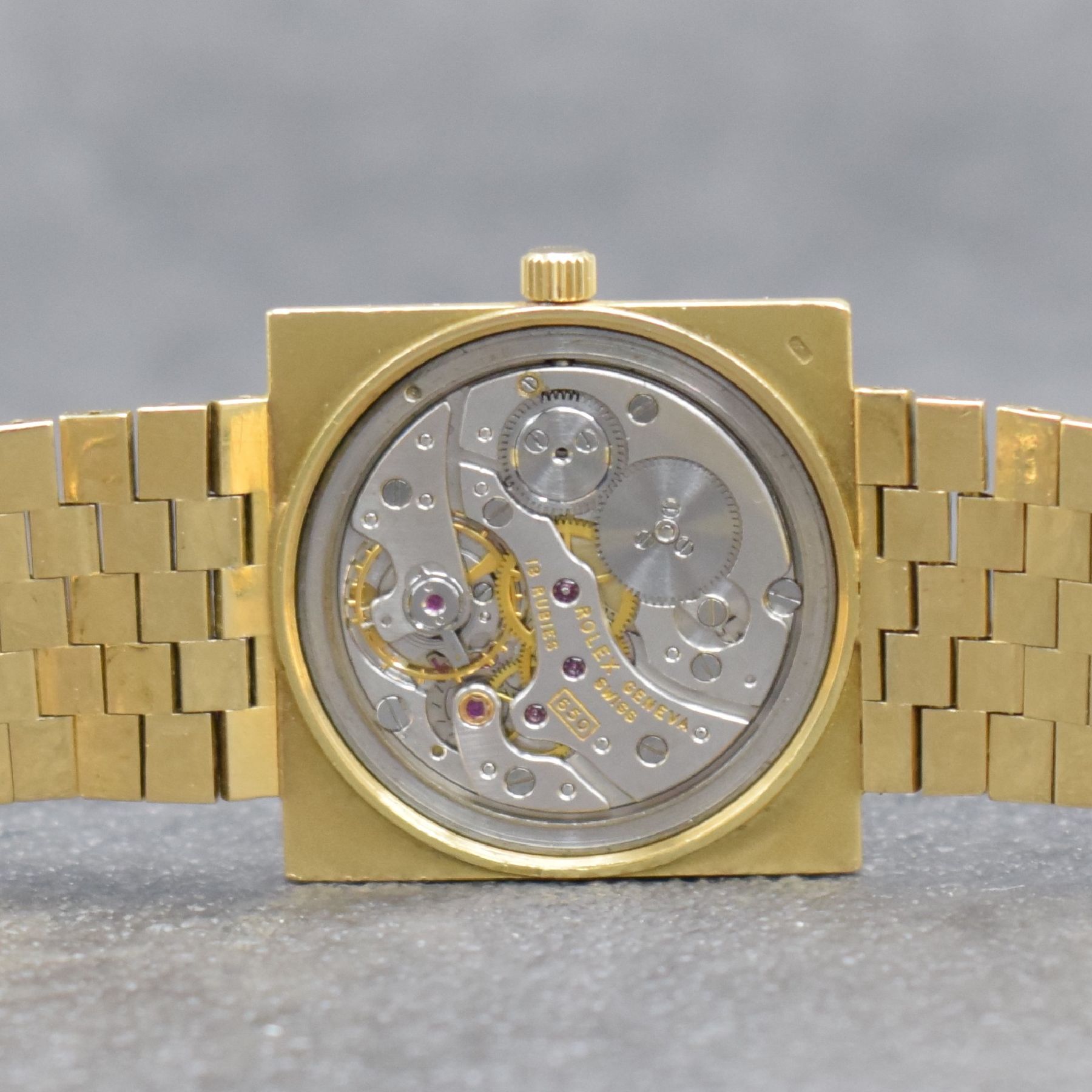 Detail g: ROLEX Armbanduhr in GG 750/000 Referenz 9878, Schweiz um 1962, Handaufzug, Boden verschr., orig. GG 750/000 Band, gold. Zifferbl. m. aufgel. gold. ...