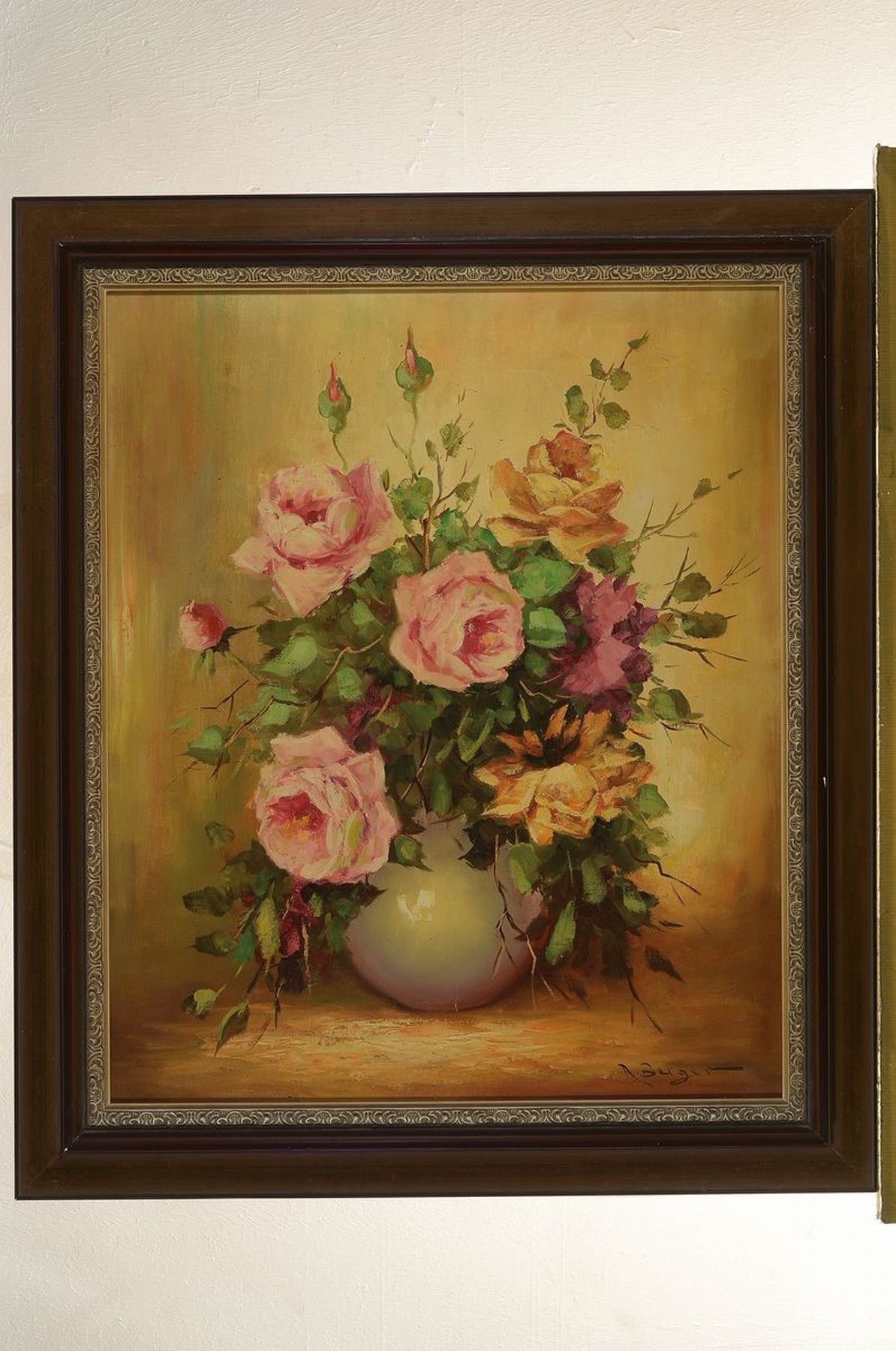 Detail k: R. Berger, deutscher Traditionalist, 20. Jh., Stillleben mit Rosen, Öl/Lwd, rechts unten signiert, ca. 60x50cm, R. ca. 72x62cm
