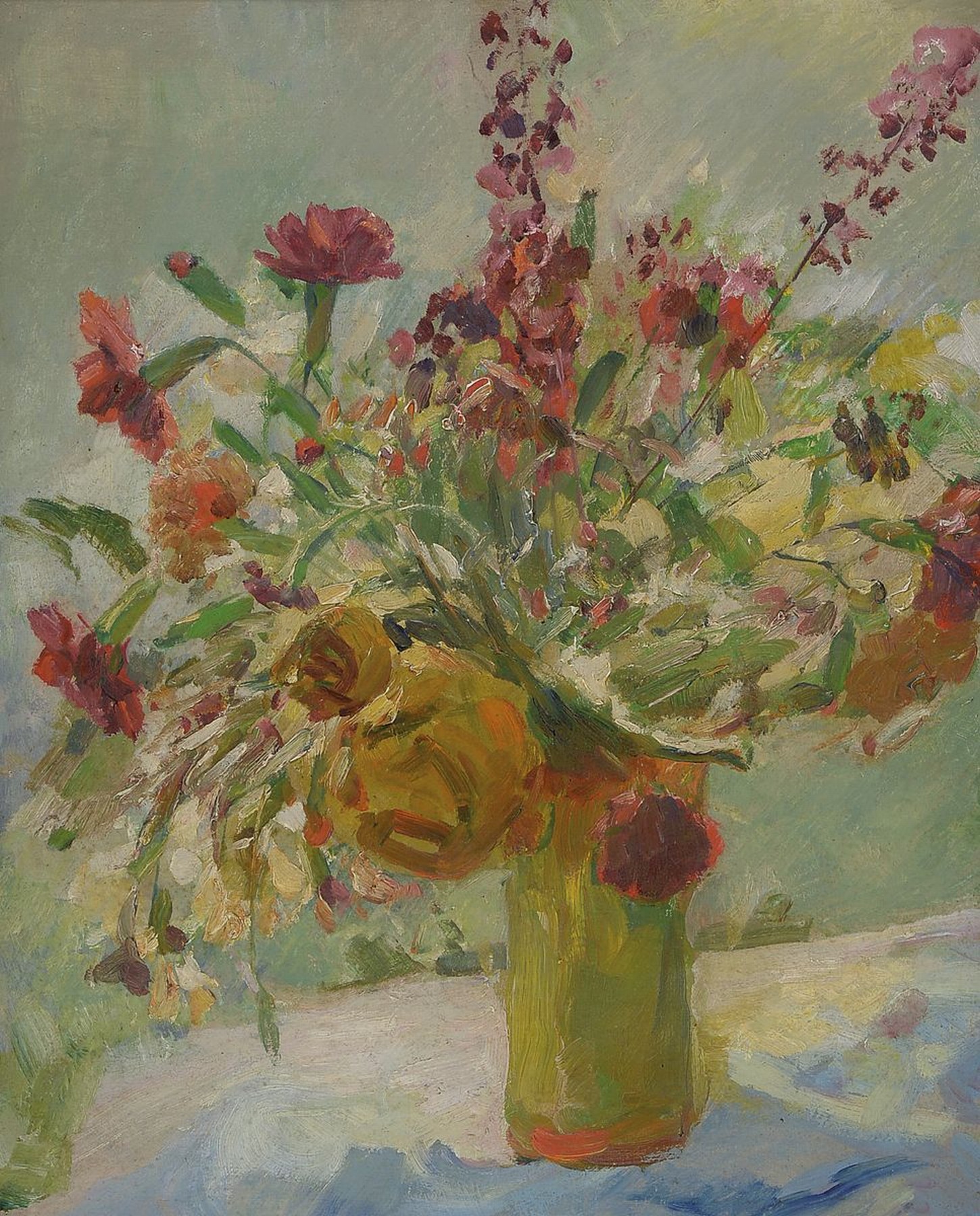 Max Bergmann, 1884 Fürstenberg-1955 Haimhausen, Blumenstillleben, Öl/Malkarton, unsigniert, rückseitig mit Nachlaßstempel und Bestätigung durch ...