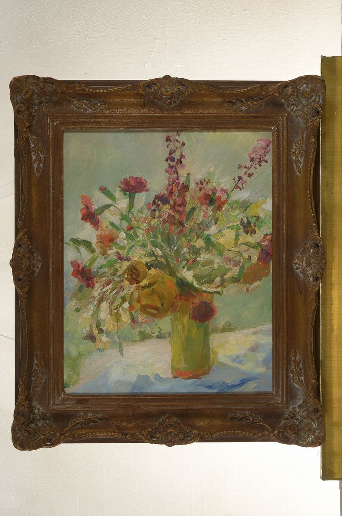 Detail k: Max Bergmann, 1884 Fürstenberg-1955 Haimhausen, Blumenstillleben, Öl/Malkarton, unsigniert, rückseitig mit Nachlaßstempel und Bestätigung durch ...
