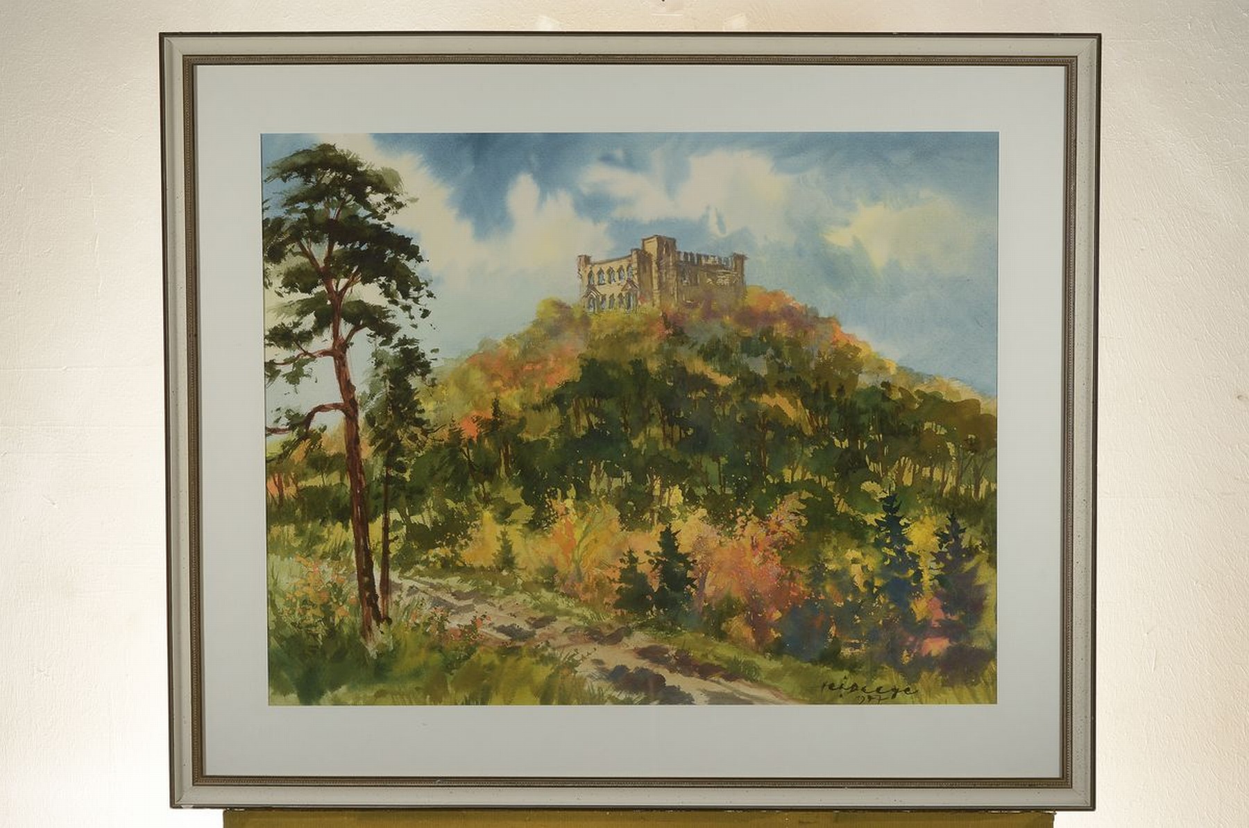 Detail k: Heiner Deege, 1920-2007 Haßloch, Herbst am Hambacher Schloß, Gouache auf Papier, rechts unten signiert und dat. 1977, ca. 53x68cm, PP, u.Gl., R. ...