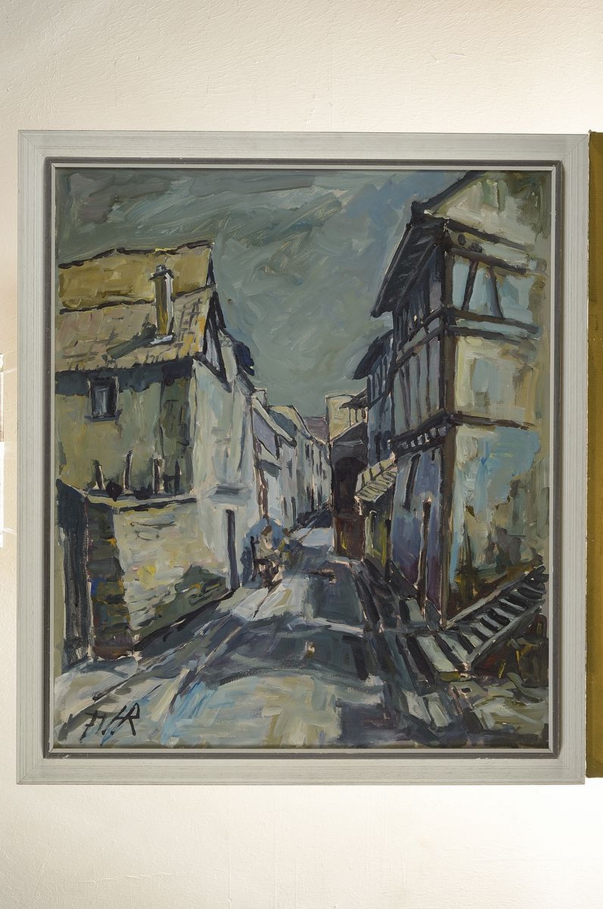 Detail k: Heinz Reiss, 1923-2012 Haßloch, Schüler von Philipp Steinmetz, Mitglied der Künstlergruppe worbs, hier: Blick in eine Gasse, Öl/Lwd, links unten ...