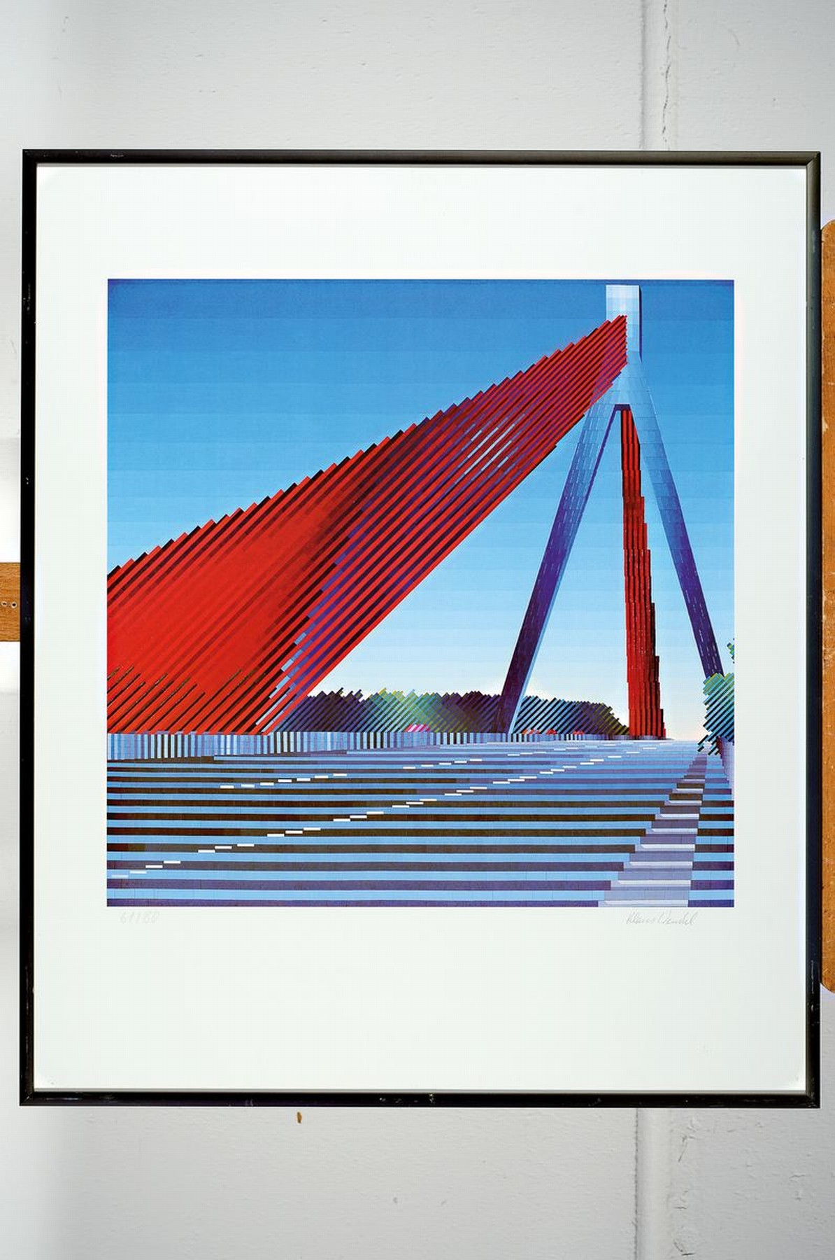 Detail k: Klaus Wendel, 1935 Wollmesheim-2005, Studium an der Akademie Karlsruhe bei Karl Hubbuch, hier. Die Autobahnbrücke bei Speyer, Farboffset, ...