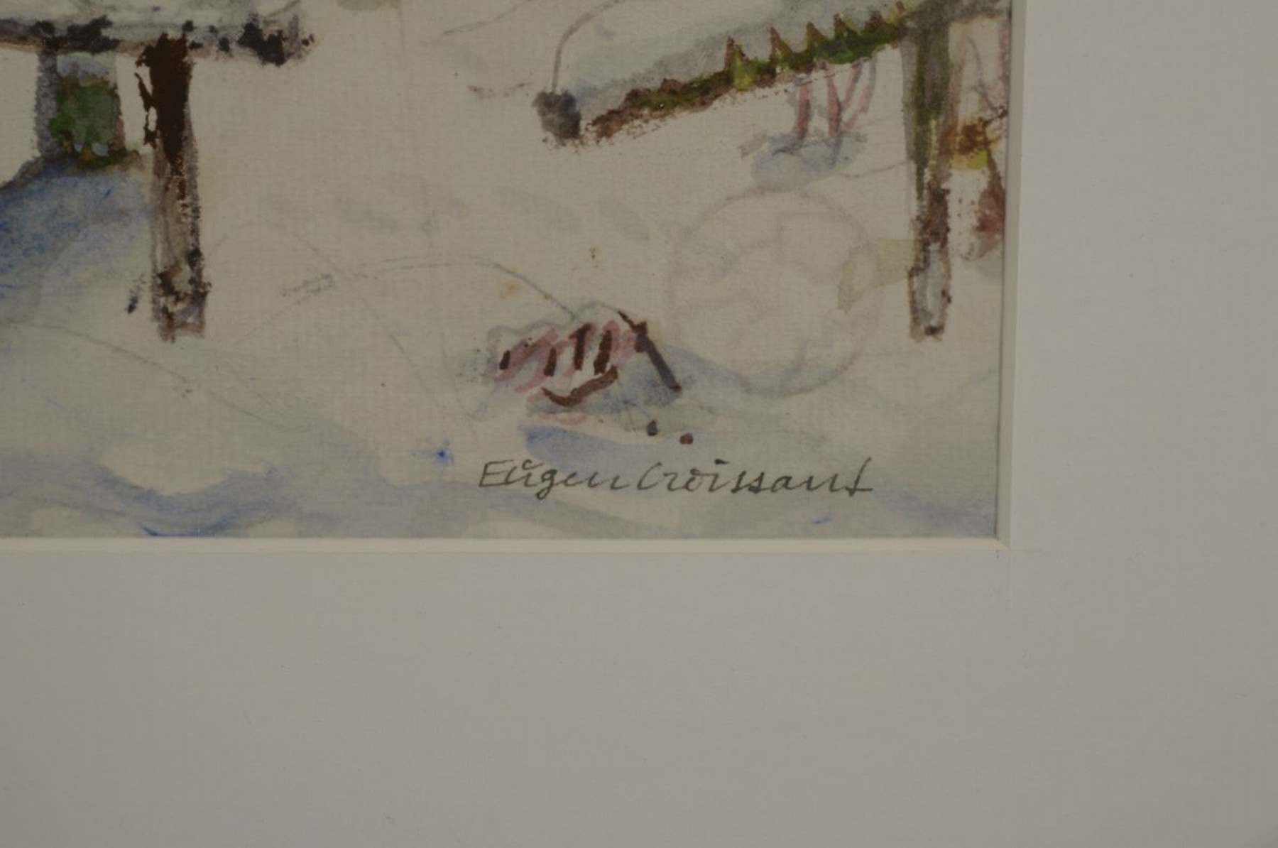 Detail a: Eugen Croissant, 1898 Landau-1976 Breitbrunn, verschneite Winterlandschaft, Aquarell auf Papier, rechts unten signiert, ca. 30x47cm, PP, u.Gl., R. ...