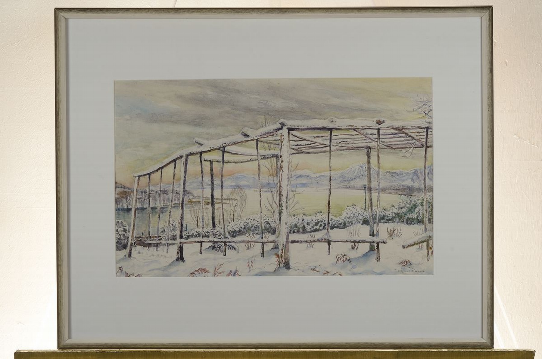 Detail k: Eugen Croissant, 1898 Landau-1976 Breitbrunn, verschneite Winterlandschaft, Aquarell auf Papier, rechts unten signiert, ca. 30x47cm, PP, u.Gl., R. ...