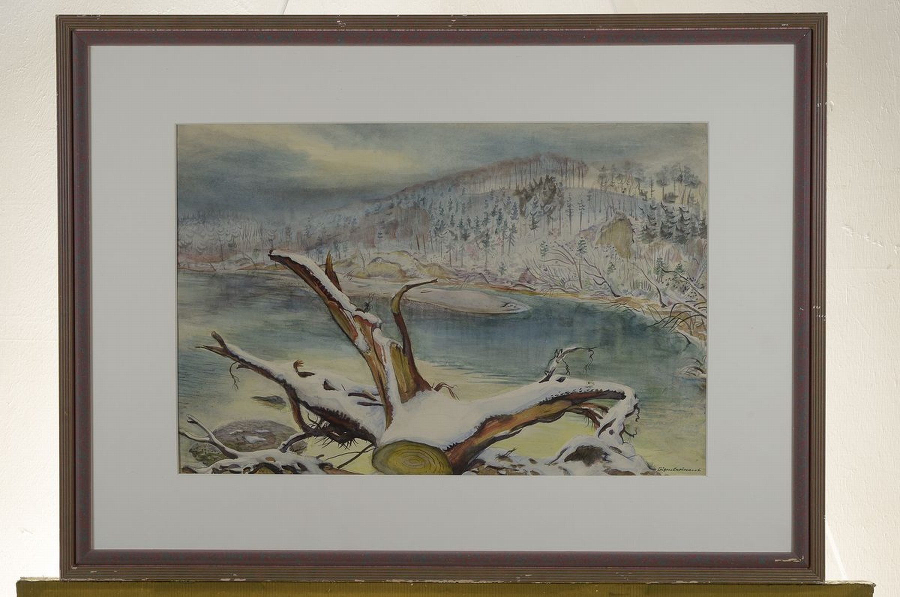 Detail k: Eugen Croissant, 1898 Landau-1976 Breitbrunn, verschneite Winterlandschaft, Aquarell auf Papier, rechts unten signiert, ca. 30x47cm, PP, u.Gl., R. ...