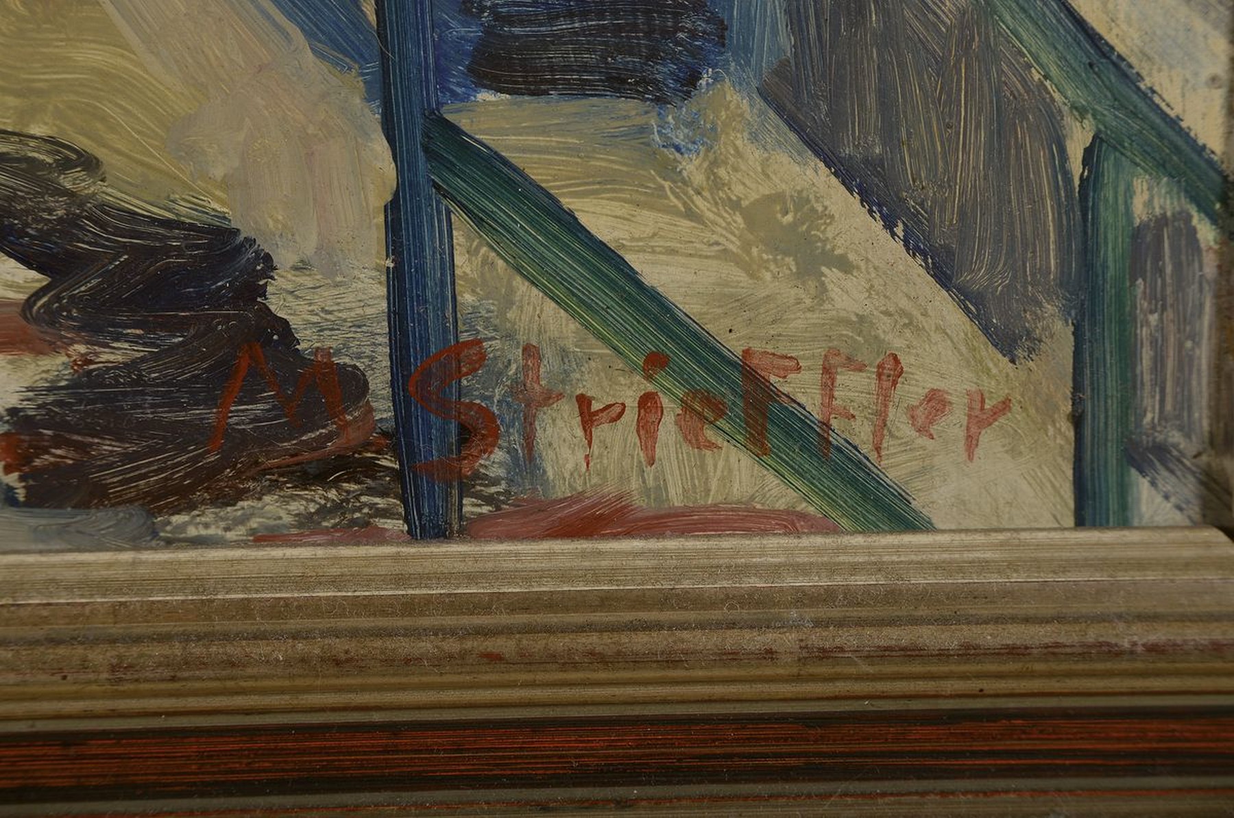 Detail a: Marie Strieffler, 1917-1987 Landau, Blick in einen Hinterhof, Öl/Malkarton, rechts unten signiert, ca. 80x60cm, R. ca. 90x70cm