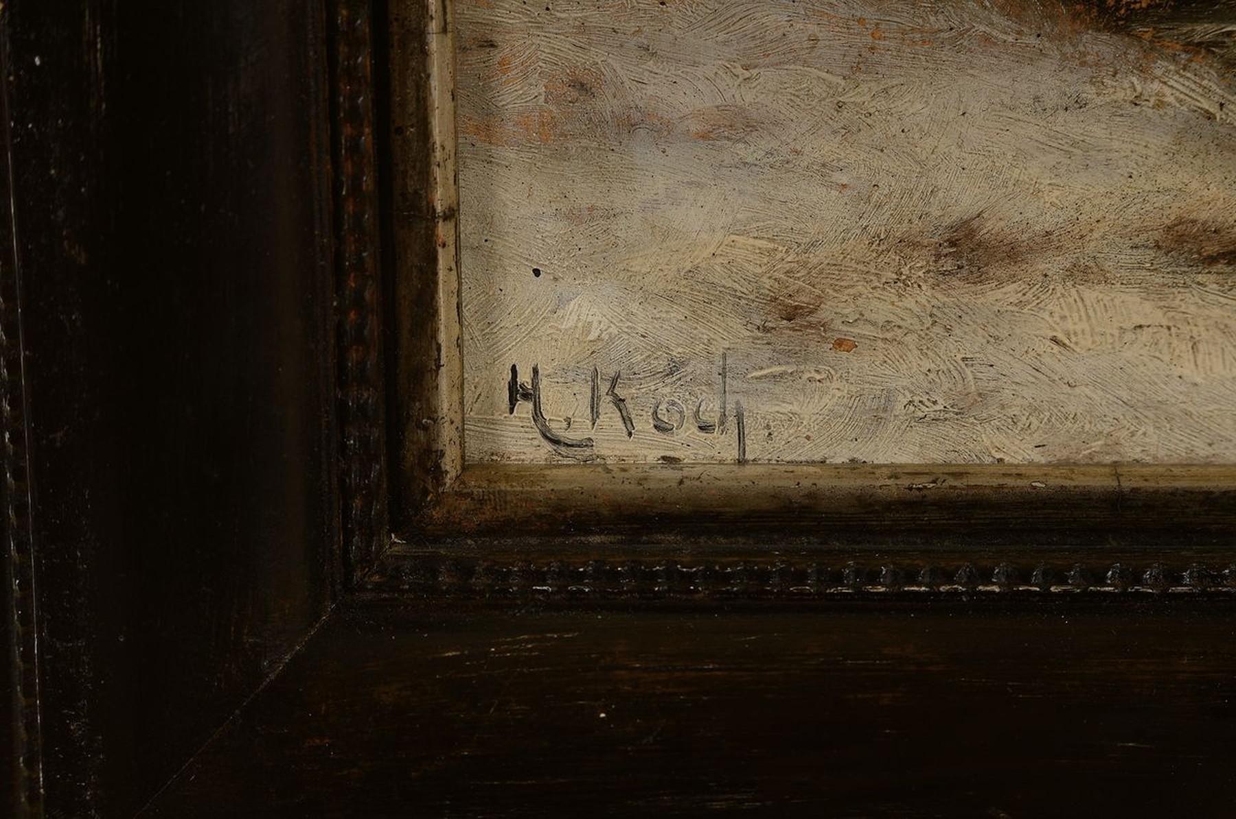 Detail a: Heinrich Koch, geb. 1814 zu Krefeld, Schüler der Düsseldorfer Akademie, Winterlandschaft, Öl/Holz, links unten signiert, ca. 23x17cm/40x35cm, ...