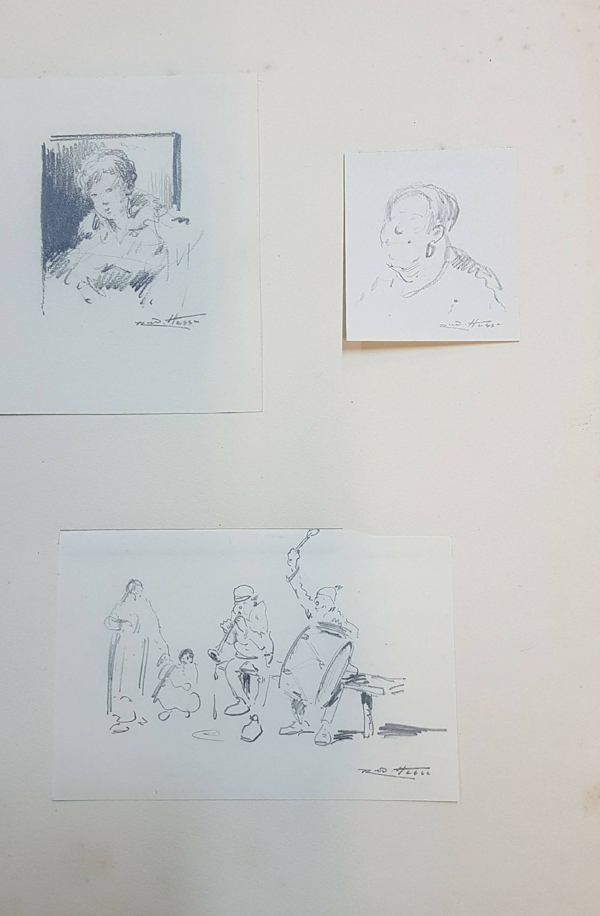Detail c: Rudolf Hesse, 1871 Saarlouis-1944 München, 6 Tusche- und Bleistiftzeichnungen, davon 4 mit skizzenhaftem Charakter, eine koloriert, signiert, Papier ...