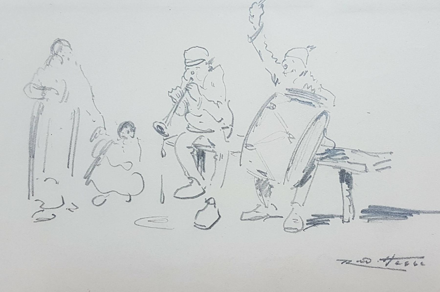 Detail f: Rudolf Hesse, 1871 Saarlouis-1944 München, 6 Tusche- und Bleistiftzeichnungen, davon 4 mit skizzenhaftem Charakter, eine koloriert, signiert, Papier ...