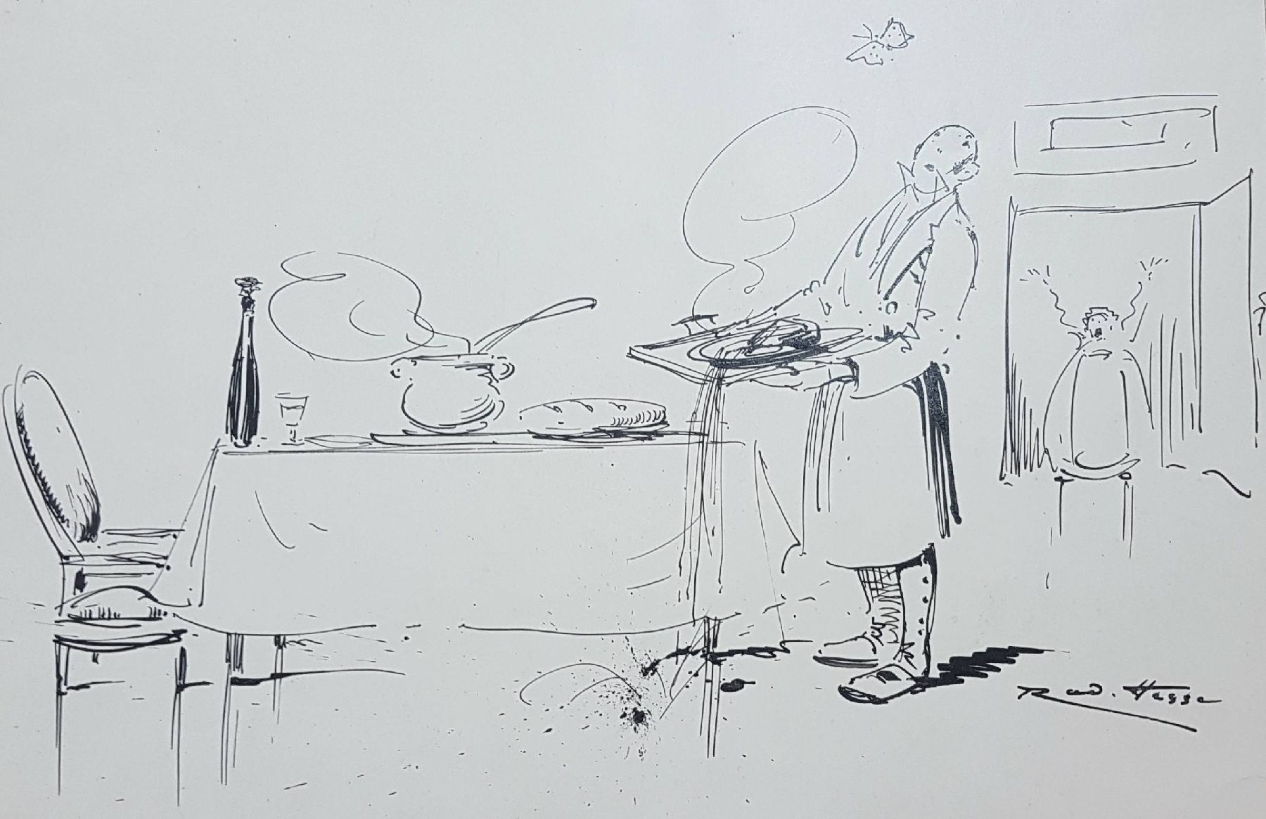 Detail b: Rudolf Hesse, 1871 Saarlouis-1944 München, 5 Tusche- und Bleistiftzeichnungen mit karikaturhaftem Charakter, zwei koloriert, signiert, Papier ...