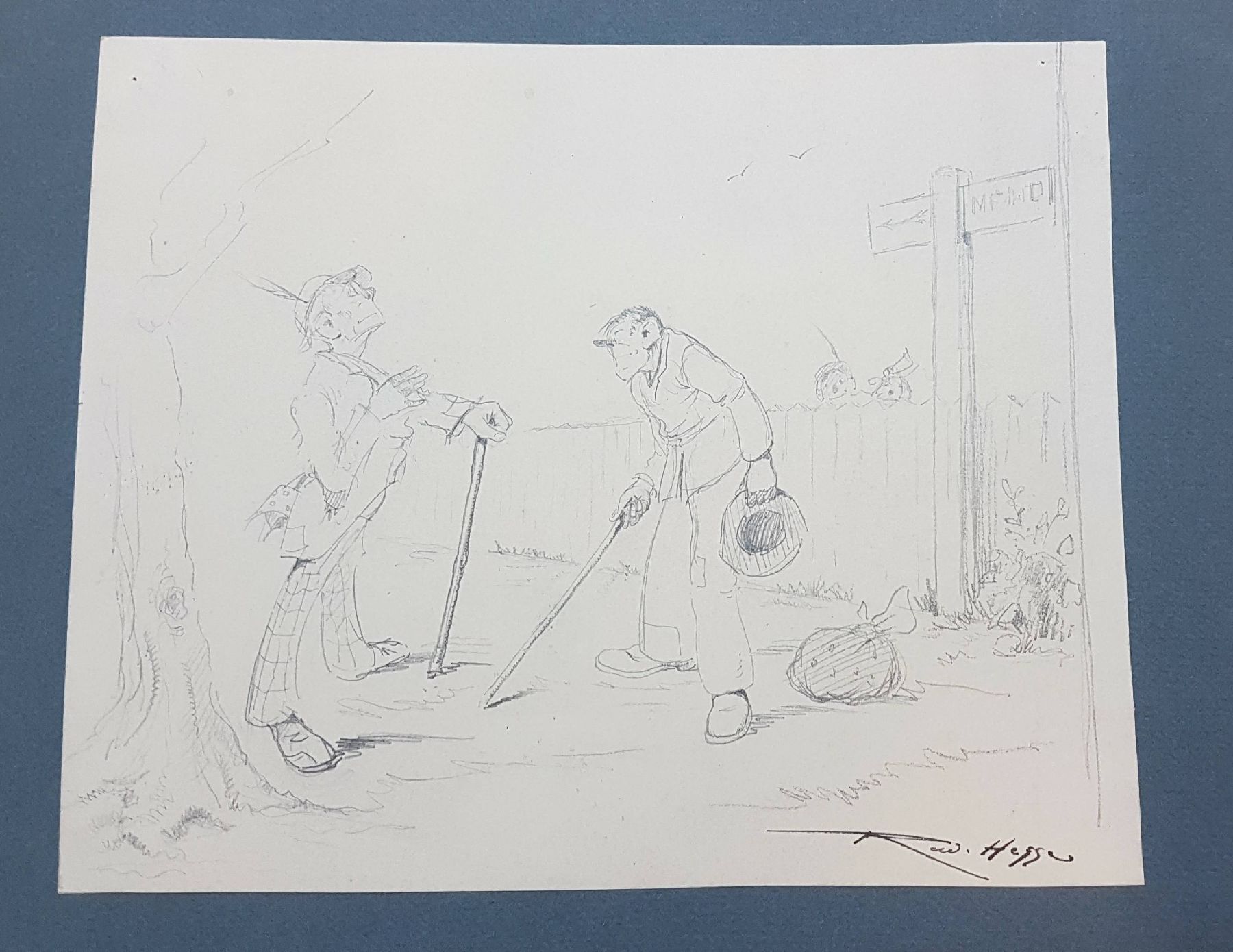 Detail c: Rudolf Hesse, 1871 Saarlouis-1944 München, 5 Tusche- und Bleistiftzeichnungen mit karikaturhaftem Charakter, zwei koloriert, signiert, Papier ...
