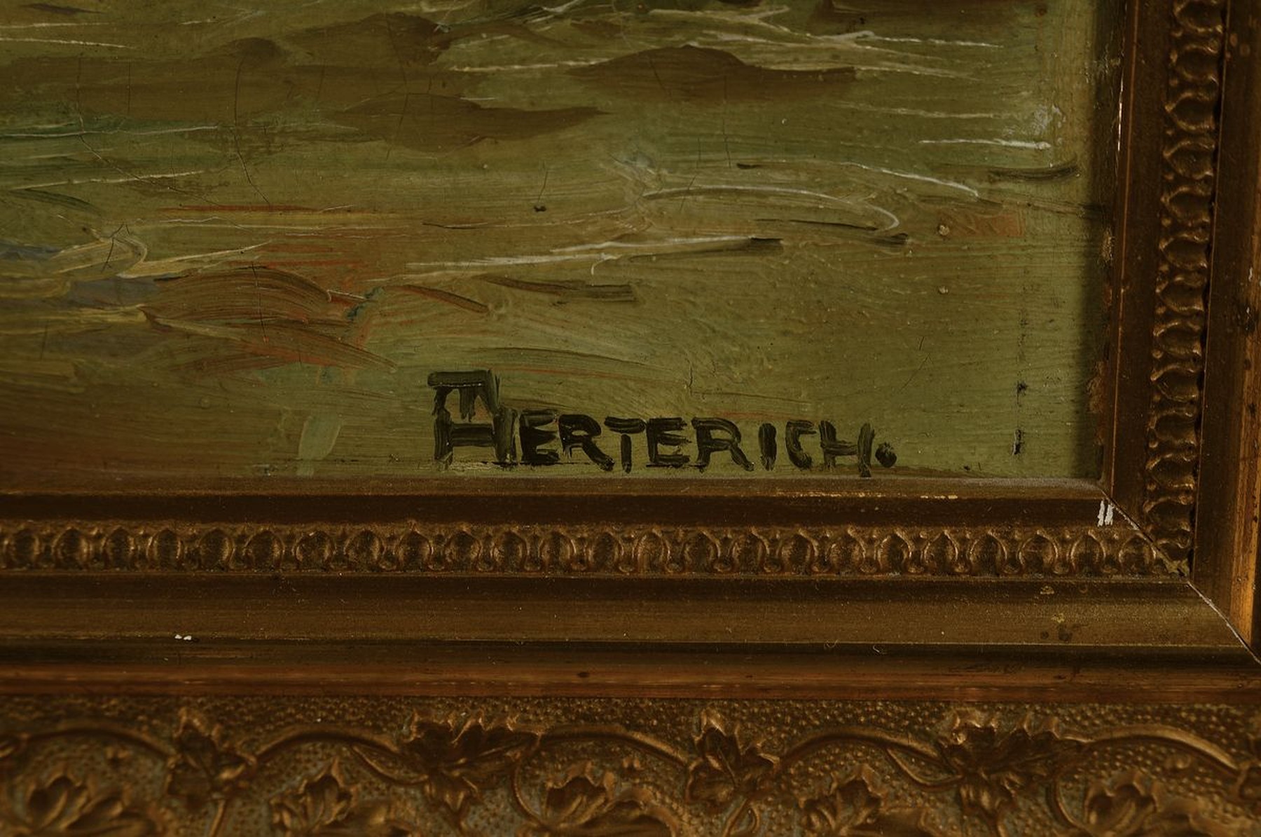 Detail a: Hermann Herterich, geb. 1874 Frankfurt am Main, Dorfansicht, Öl/Lwd, rechts unten signiert, ca. 34x48cm, R. ca. 46x61cm