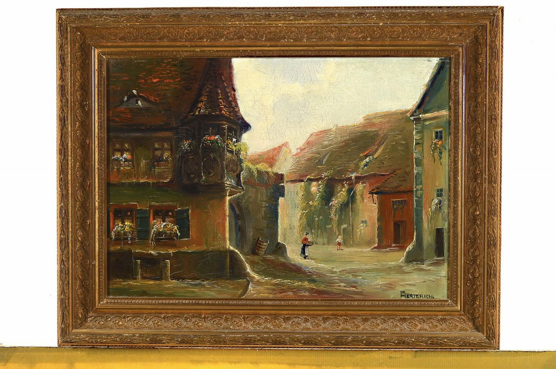 Detail k: Hermann Herterich, geb. 1874 Frankfurt am Main, Dorfansicht, Öl/Lwd, rechts unten signiert, ca. 34x48cm, R. ca. 46x61cm
