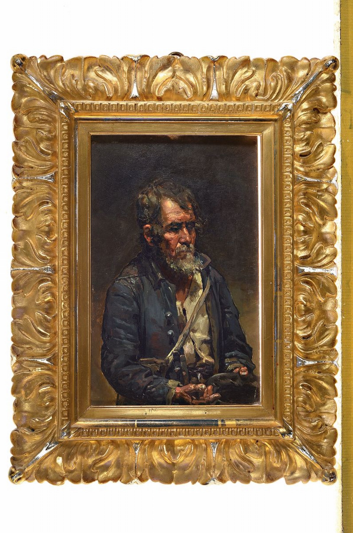 Detail k: Französischer Künstler, um 1860/70, Dreiviertelstück eines Soldaten, Öl/Holz, unsigniert, sehr gute Darstellung der Hände und der Mimik, ...