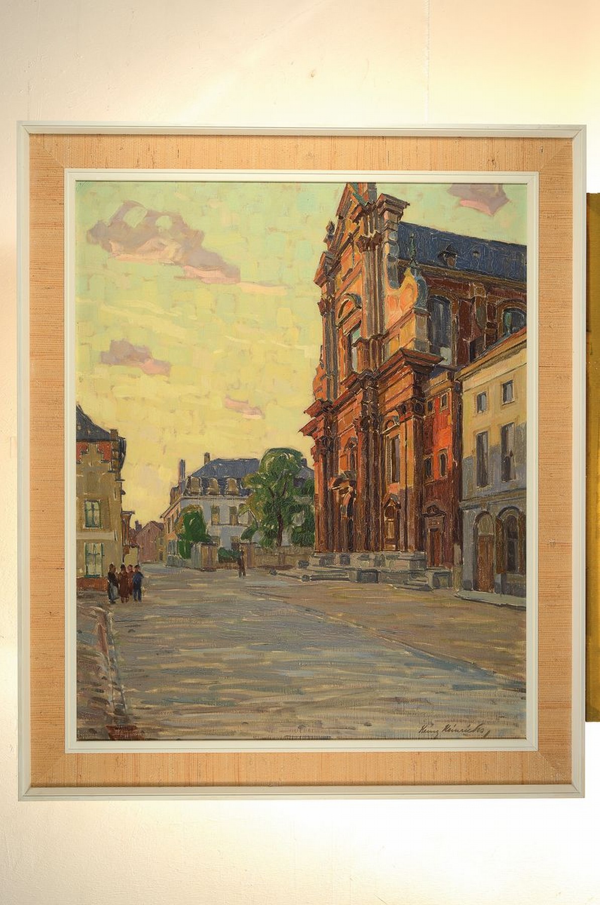 Detail k: Heinz Heinrichs, 1886 Aachen - 1957 Berlin, Stadtansicht mit Personen, Öl/Malkarton signiert, ca. 83 x 67 cm, Rahmen