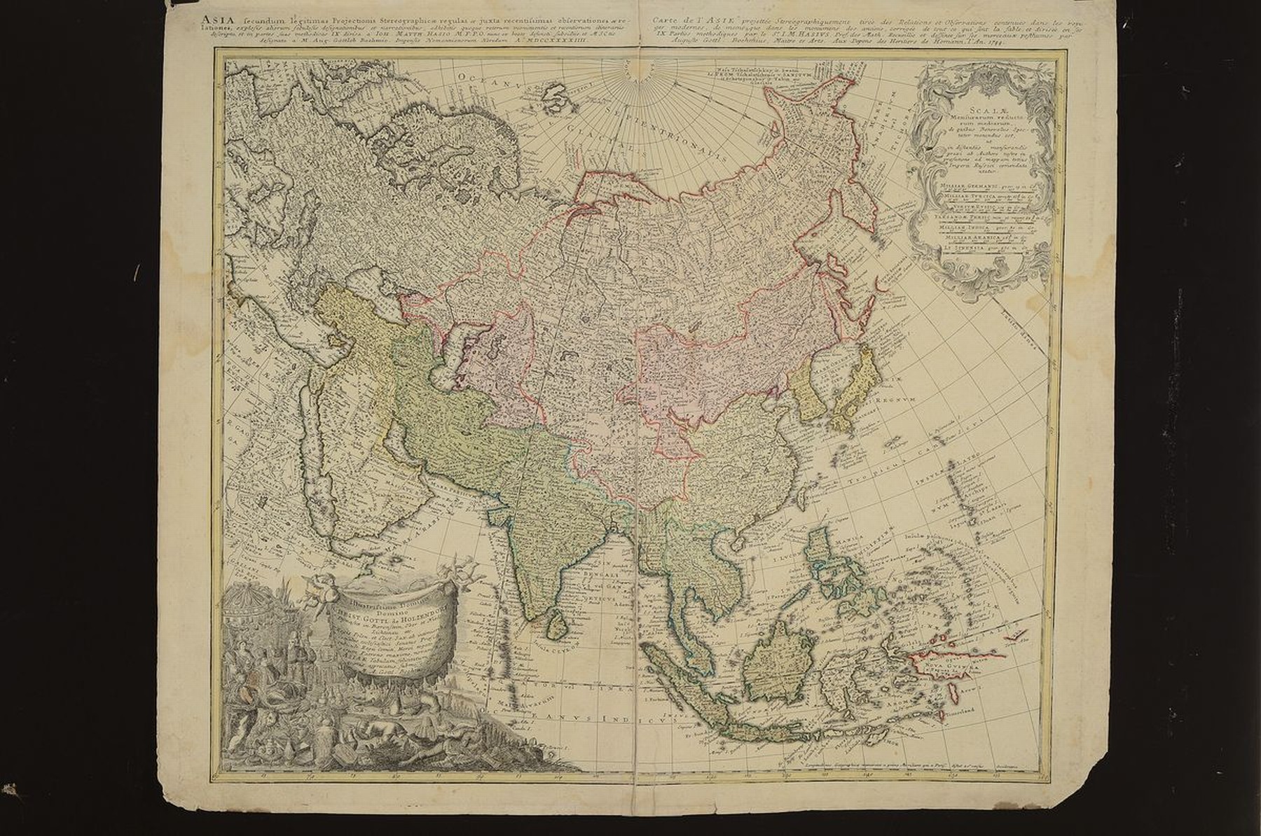 Detail k: Kupferstich, Homann's Erben, 1744, Südostasien mit Indien, Indonesien, Philippinen etc., noch nicht im richtigen Verhältnis angeordnet, ...