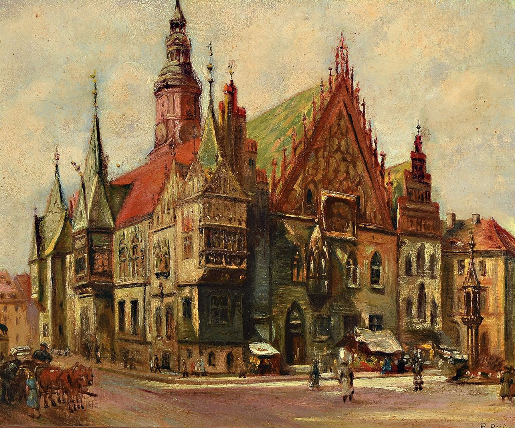 R. Raida, wohl 20er Jahre, Rathaus von Breslau, Öl/Holz, re. u. signiert, ca. 30 x 37,5 cm, Rahmen
