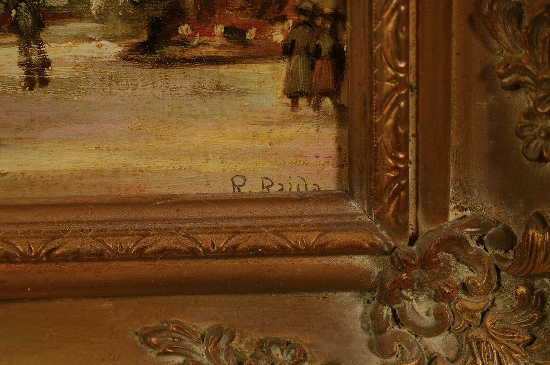 Detail a: R. Raida, wohl 20er Jahre, Rathaus von Breslau, Öl/Holz, re. u. signiert, ca. 30 x 37,5 cm, Rahmen