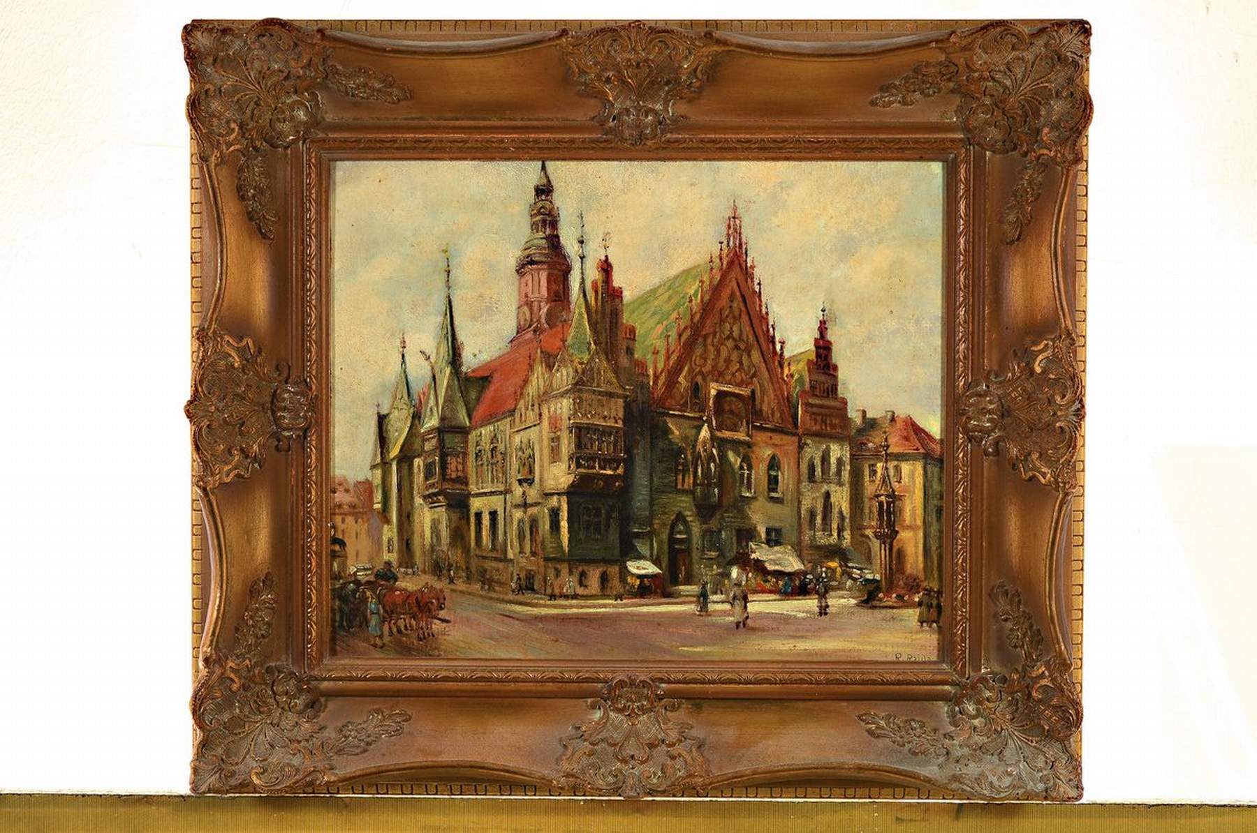 Detail k: R. Raida, wohl 20er Jahre, Rathaus von Breslau, Öl/Holz, re. u. signiert, ca. 30 x 37,5 cm, Rahmen