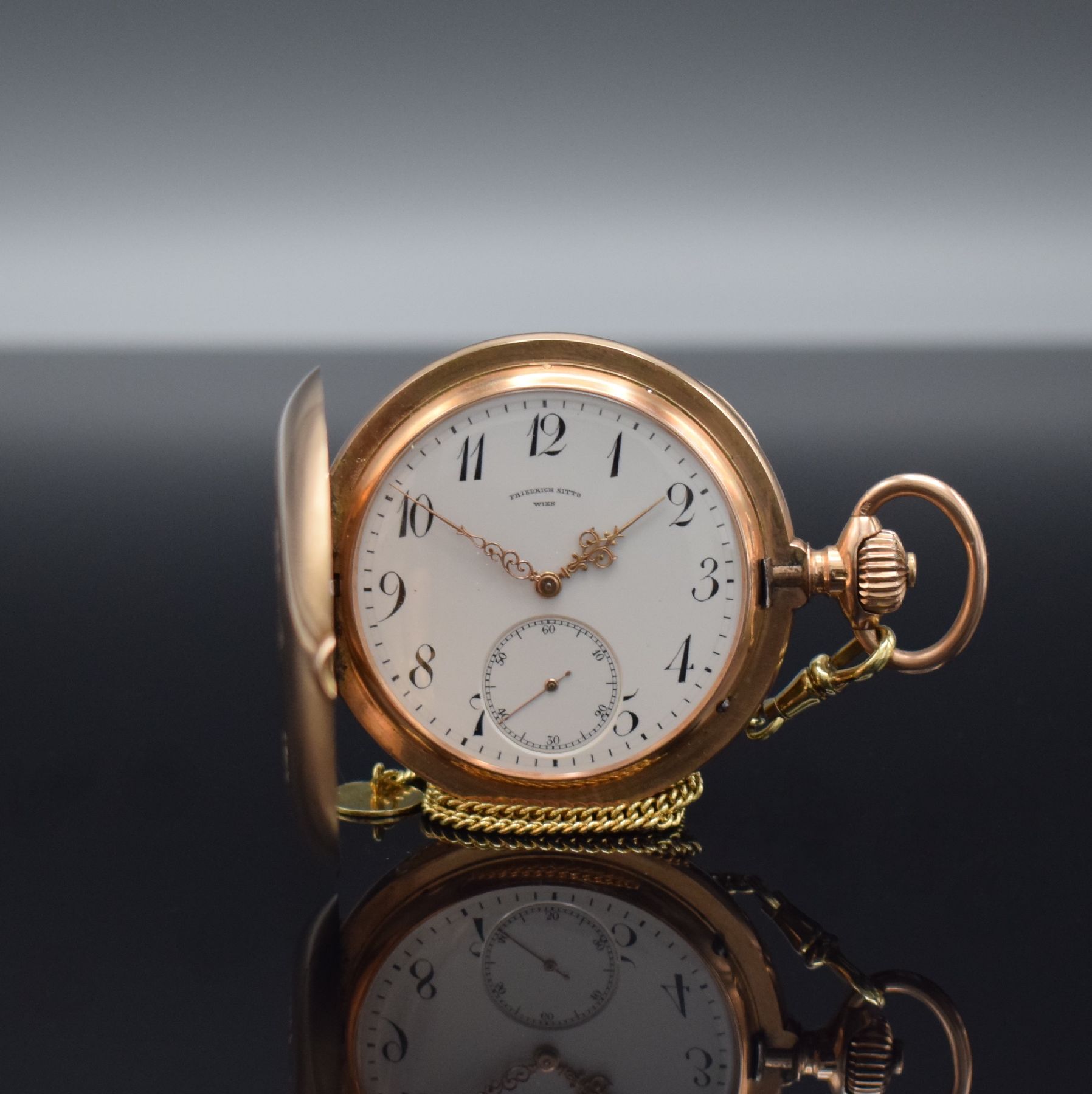 FRIEDRICH SITTO Wien interessante & schwere Savonette mit Widmung von Friedrich Prinz zu Sayn und Wittgenstein in RoseG 585/000, um 1902, massives ...