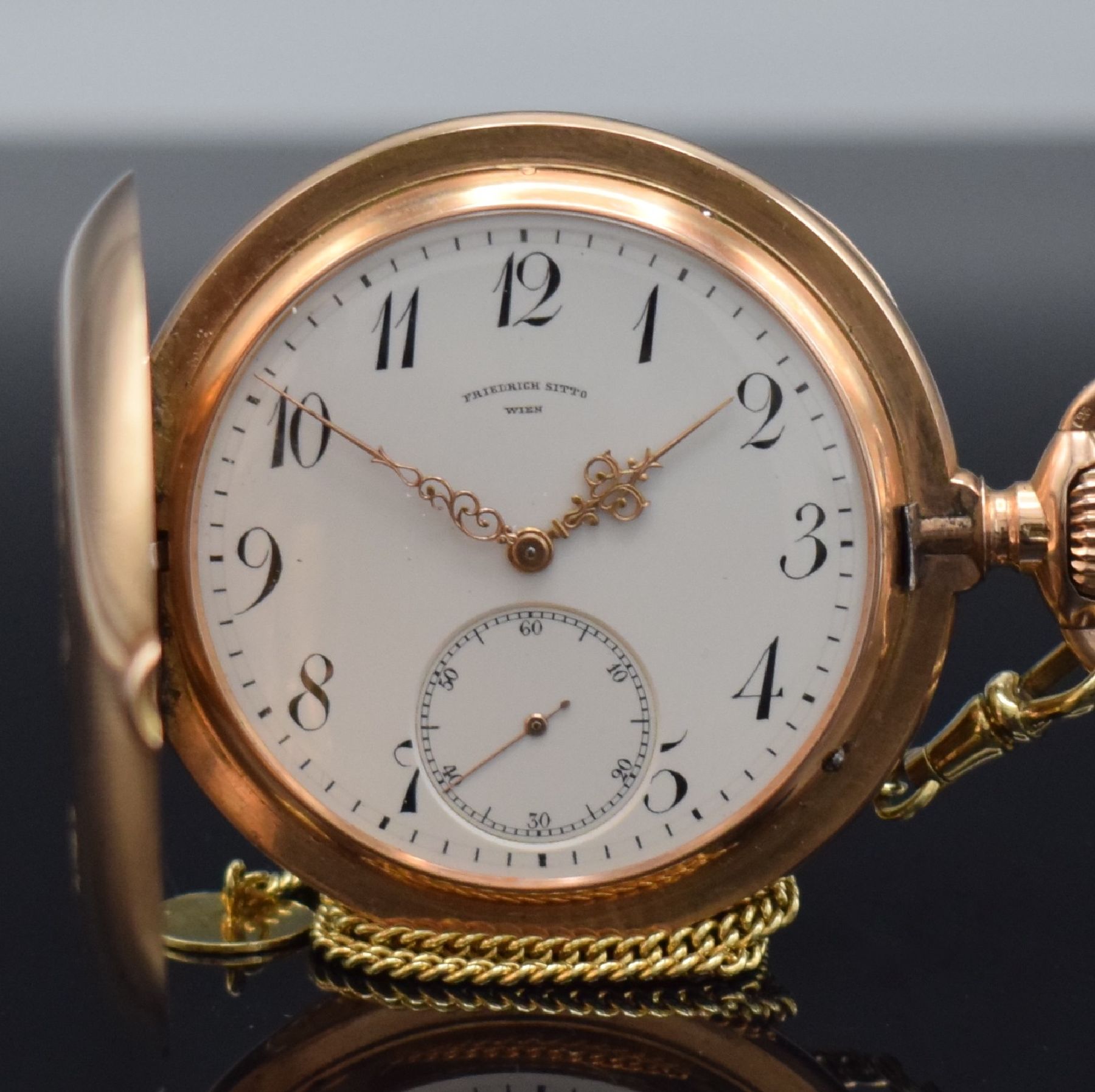 Detail a: FRIEDRICH SITTO Wien interessante & schwere Savonette mit Widmung von Friedrich Prinz zu Sayn und Wittgenstein in RoseG 585/000, um 1902, massives ...