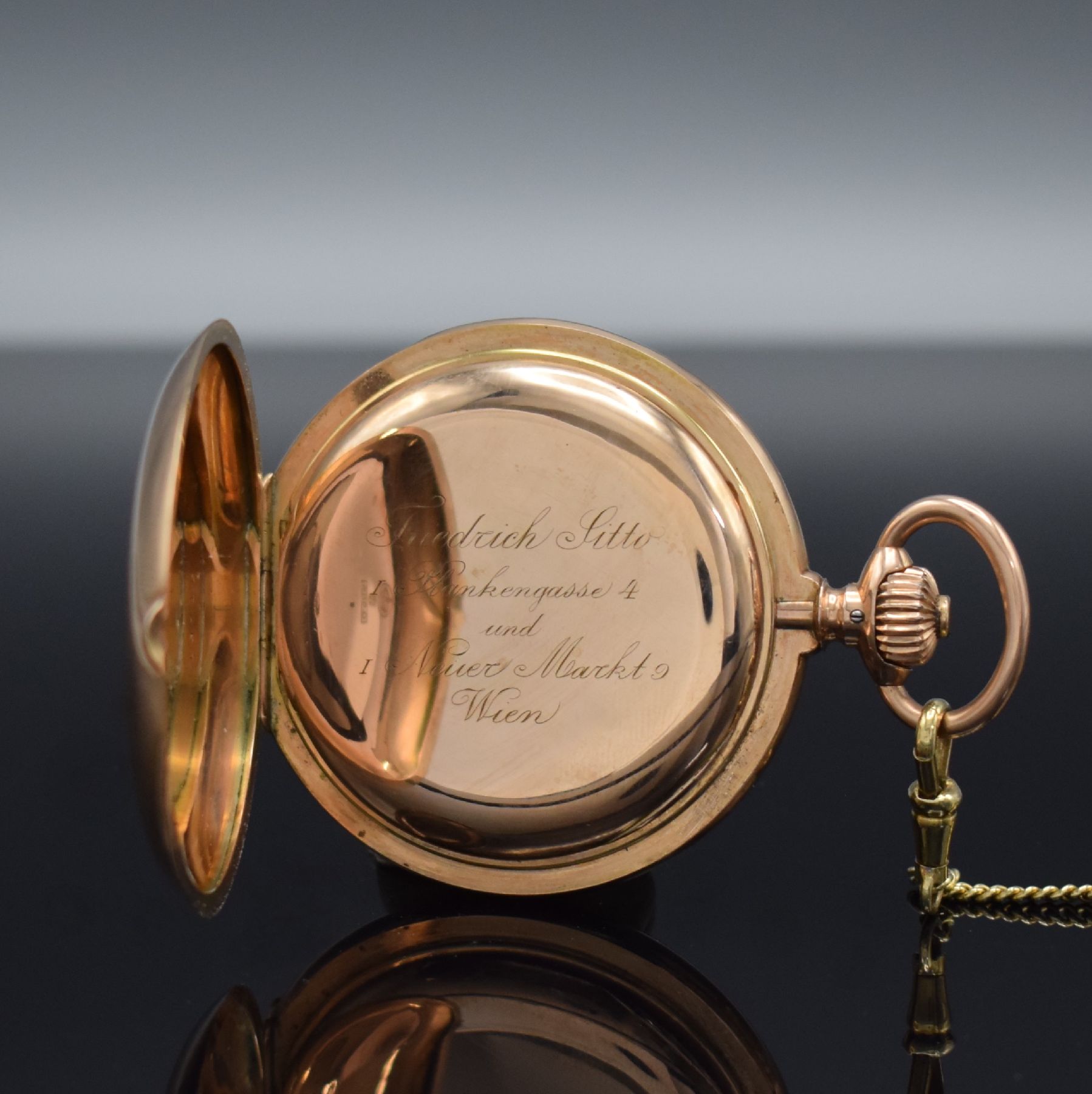 Detail f: FRIEDRICH SITTO Wien interessante & schwere Savonette mit Widmung von Friedrich Prinz zu Sayn und Wittgenstein in RoseG 585/000, um 1902, massives ...