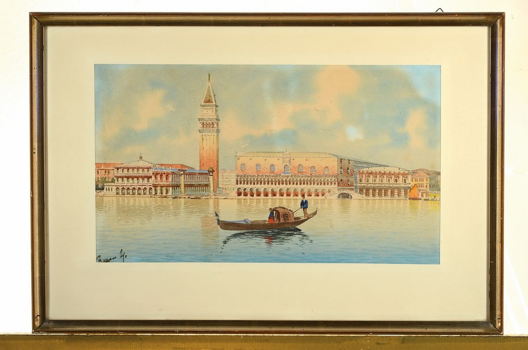 Detail k: Unbekannter Maler, um 1900, Blick auf den Dogenpalast in Venedig, ca. 26x46cm, links unten signiert, PP, u.Gl., R. ca. 43x83cm