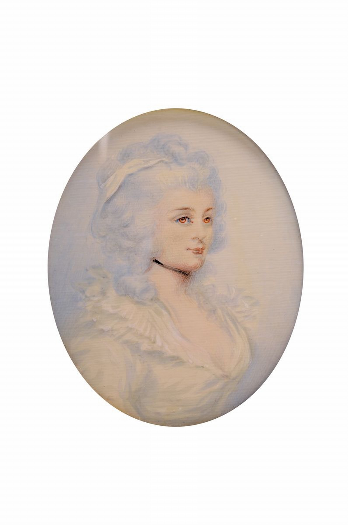 Miniaturmalerei, Frankreich, um 1880, Dame im hellen Kleid, feine Miniaturmalerei auf Elfenbein, unsigniert, Rahmen, ca. 7x6 cm, Versand nur ...