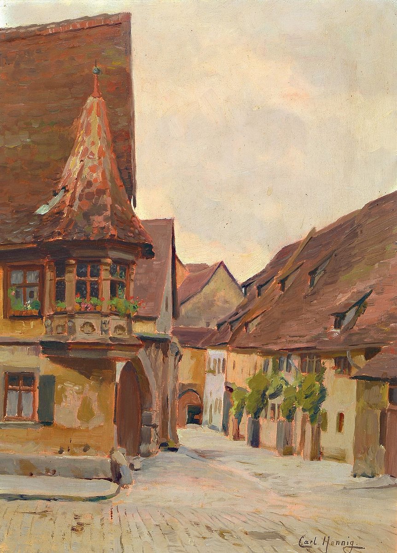 Carl Hennig, 1871 Dresden-1959 Handorf, Studium an der Akademie München, Schüler des Heinrich von Zügel, hier: Feuerleinerker in Rothenburg o.d. ...