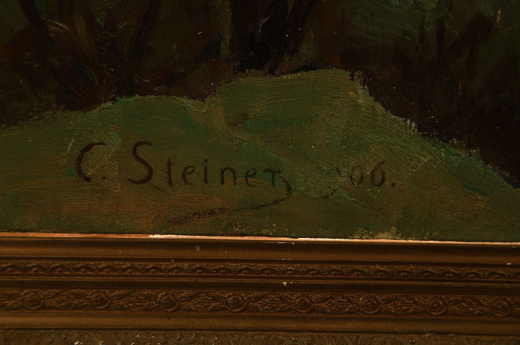 Detail a: Carl Steiner, 1875 Zürich-1948 Basel, Hügelige Landschaft mit See, Öl/Lwd, links unten signiert, ca. 85x100cm, R. ca. 100x114cm