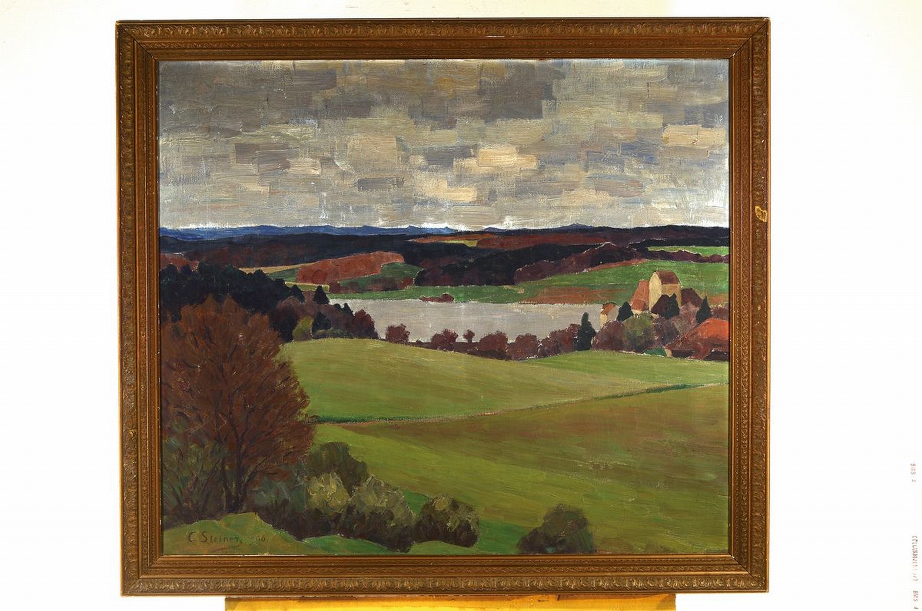 Detail k: Carl Steiner, 1875 Zürich-1948 Basel, Hügelige Landschaft mit See, Öl/Lwd, links unten signiert, ca. 85x100cm, R. ca. 100x114cm