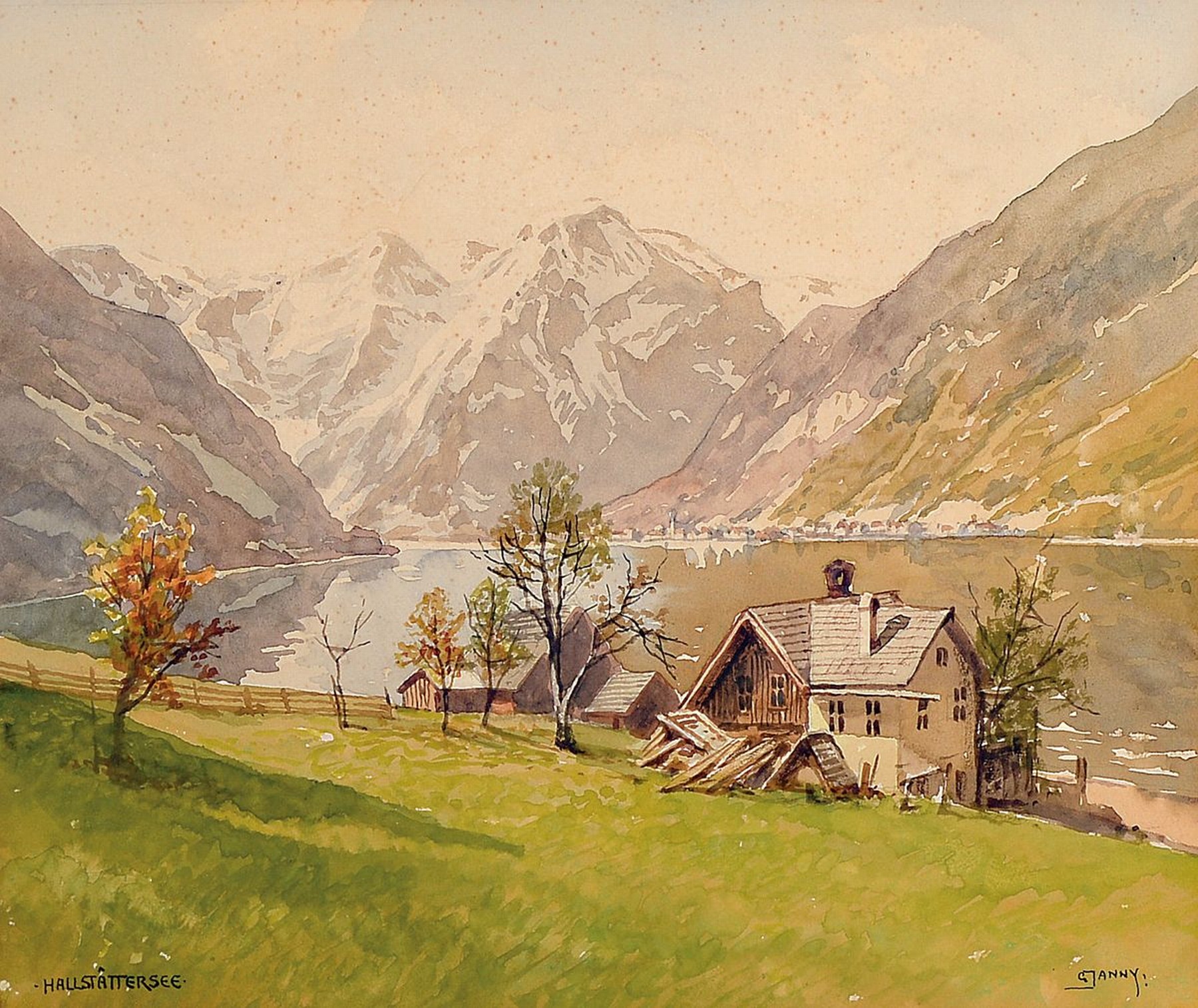Georg Janny, 1864-1946 Wien, Blick auf den Hallstätter See, Aquarell auf Papier, rechts unten signiert, links unten bez.: Hallstätter See, ca. ...